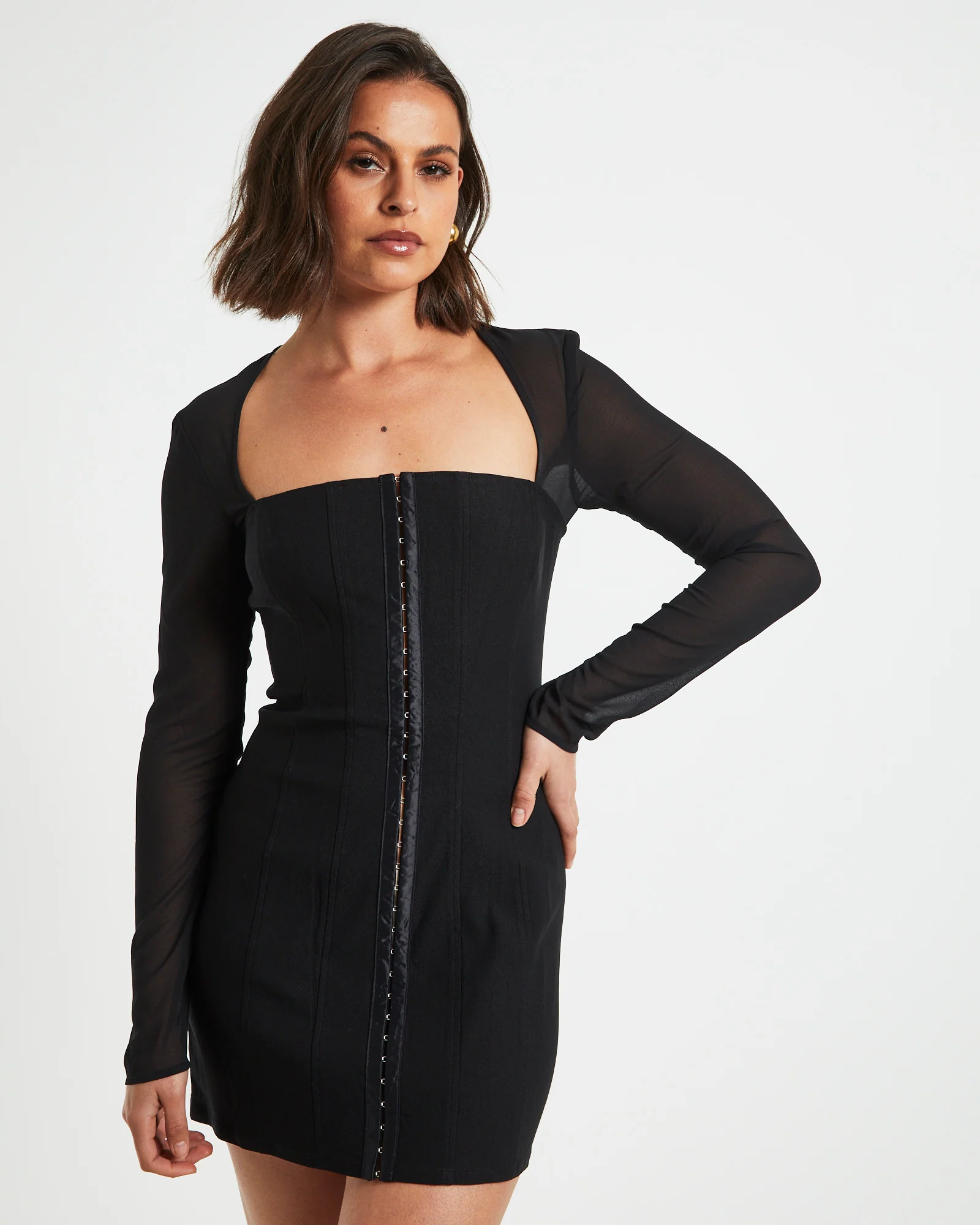Orson Hook Front Panelled Dress Black - Image 5