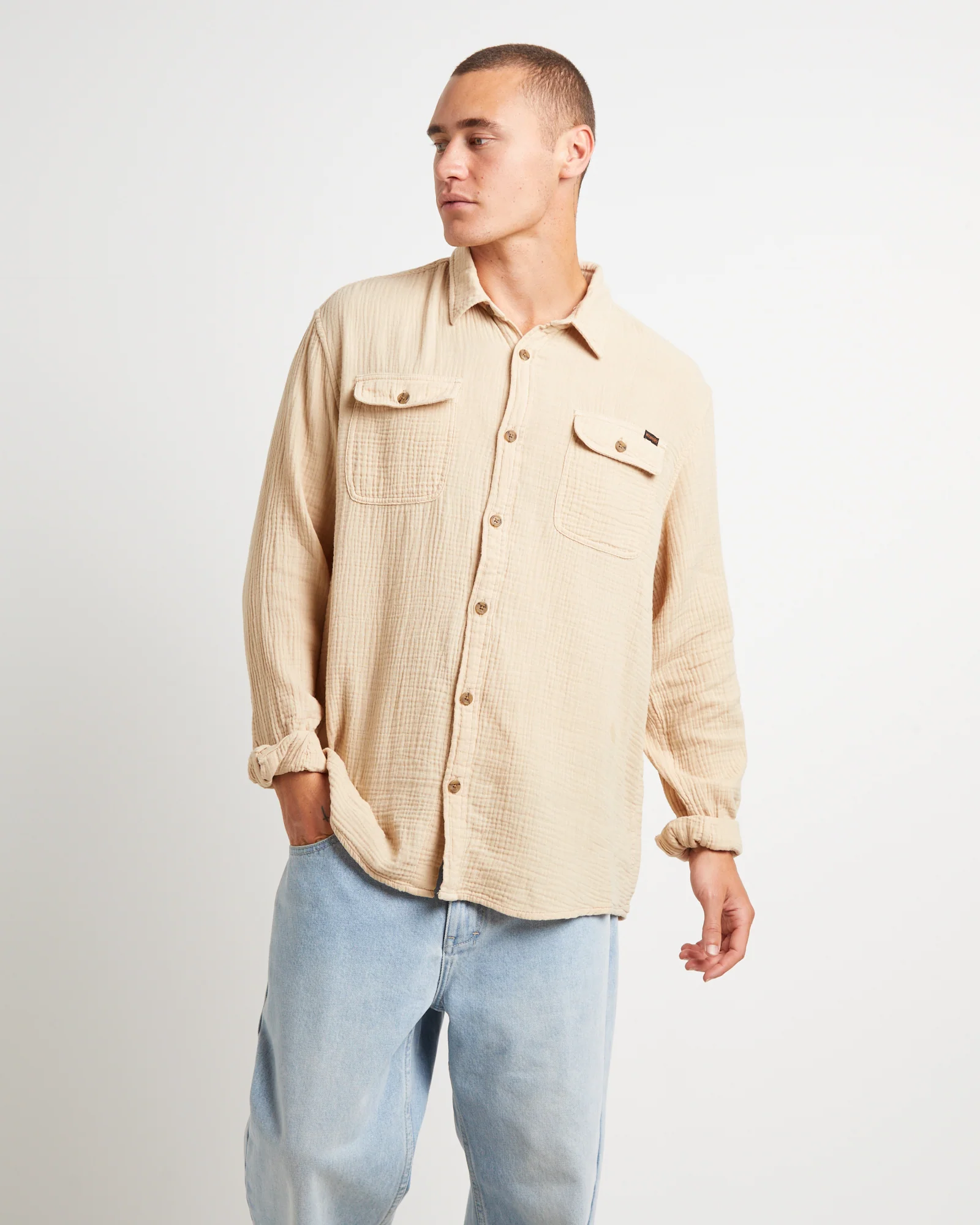 Parallels Long Sleeve Shirt in Driftwood Natural