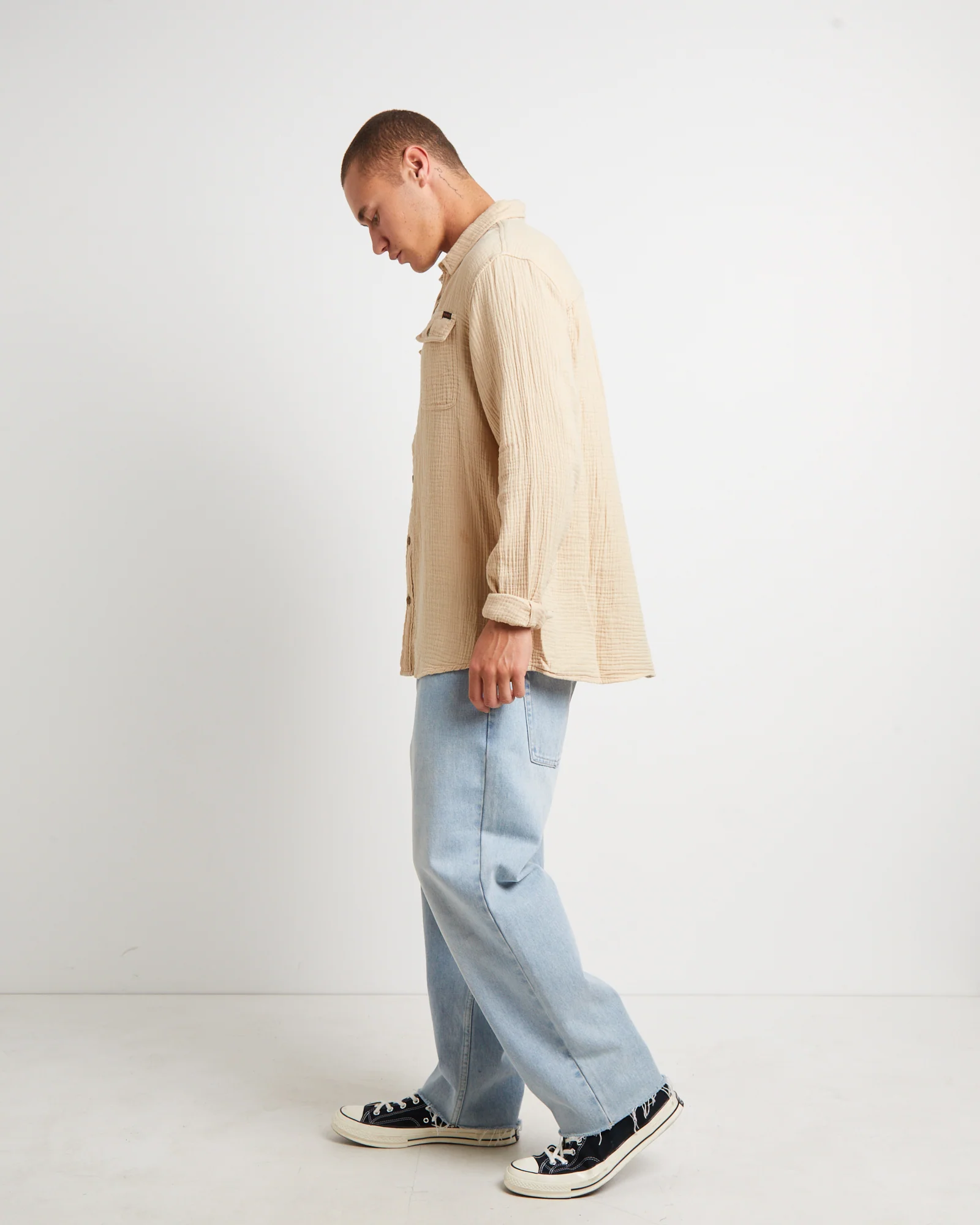 Parallels Long Sleeve Shirt in Driftwood Natural - Image 4