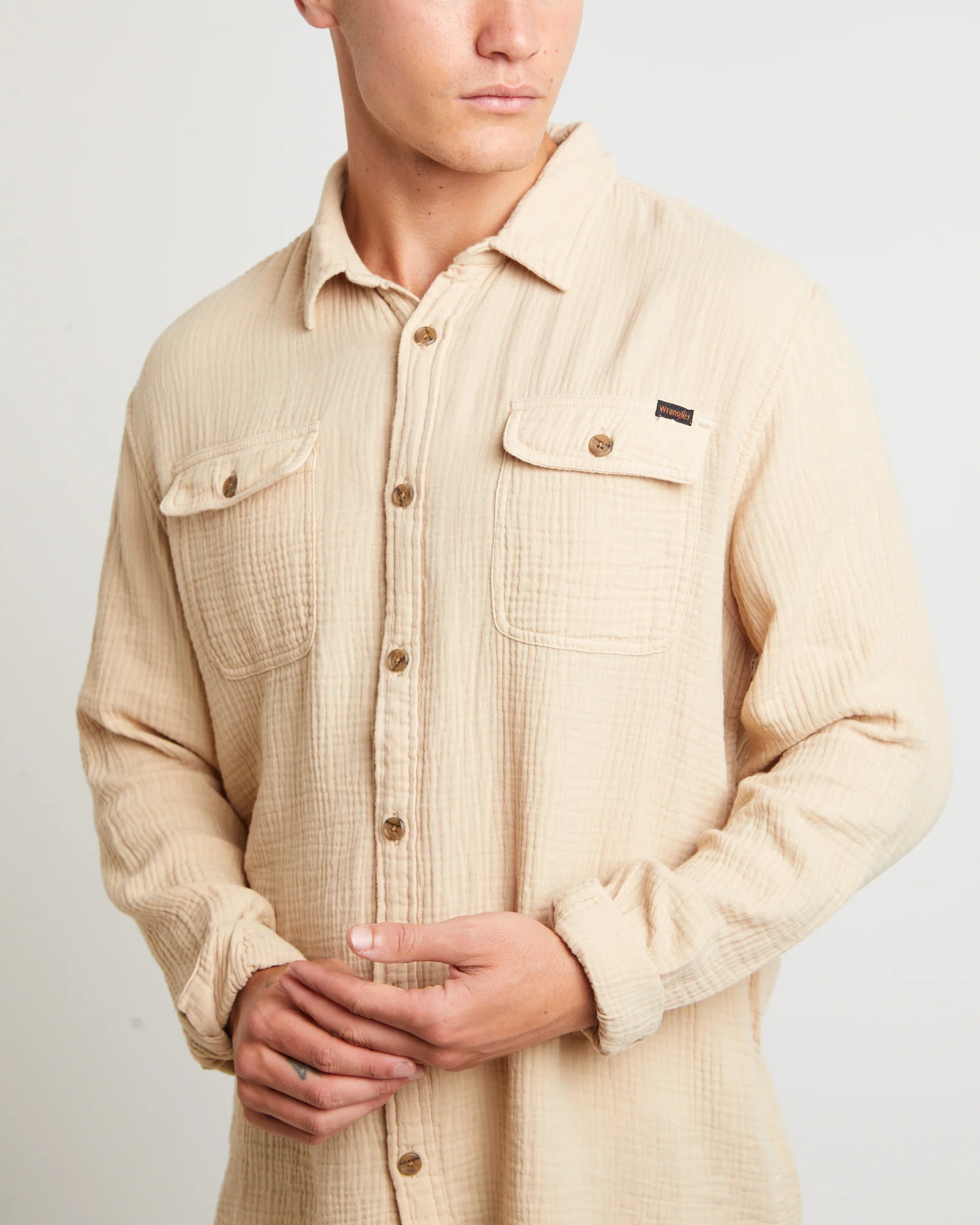 Parallels Long Sleeve Shirt in Driftwood Natural - Image 5