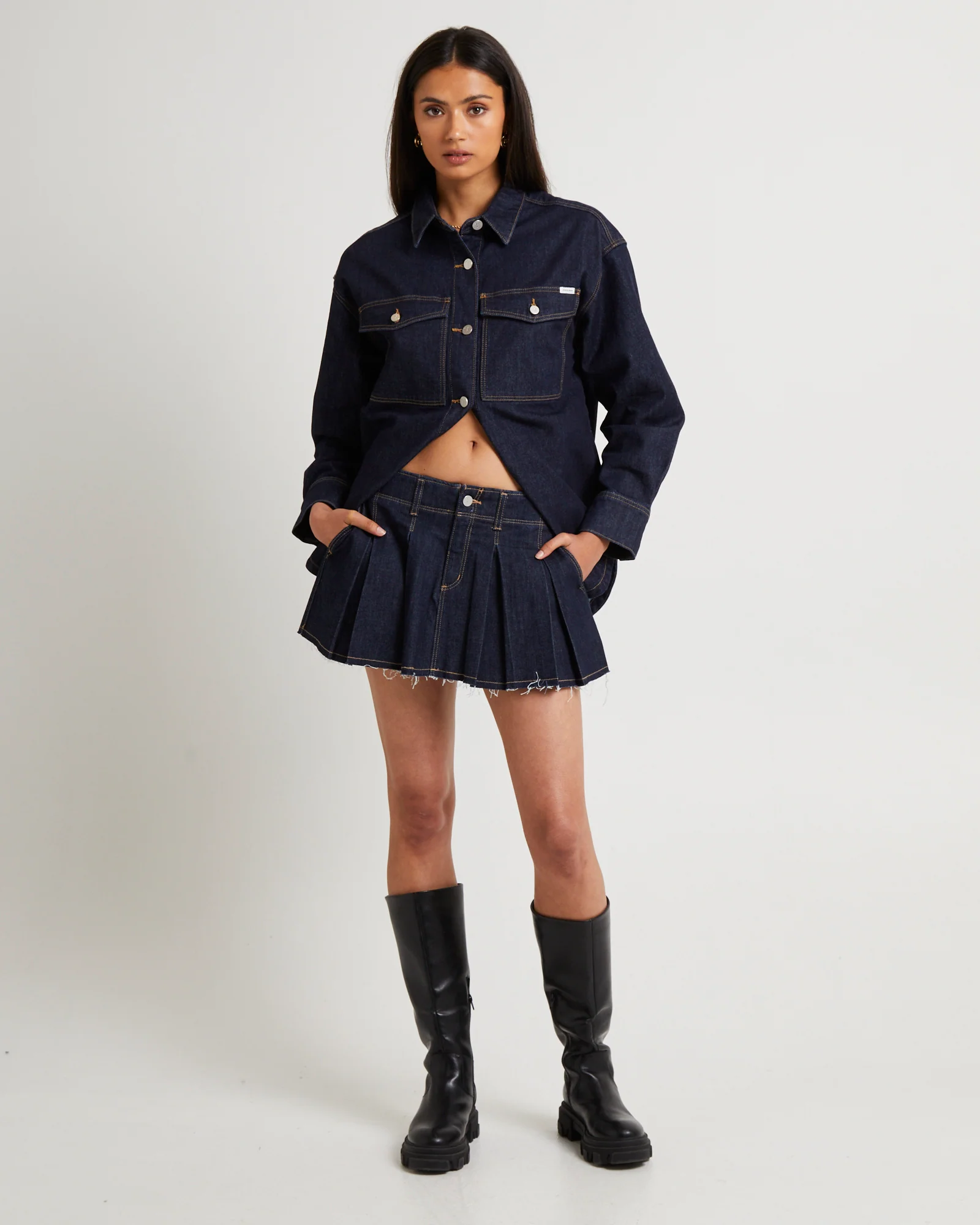 Pleated Denim Mini Skirt Lila - Image 3