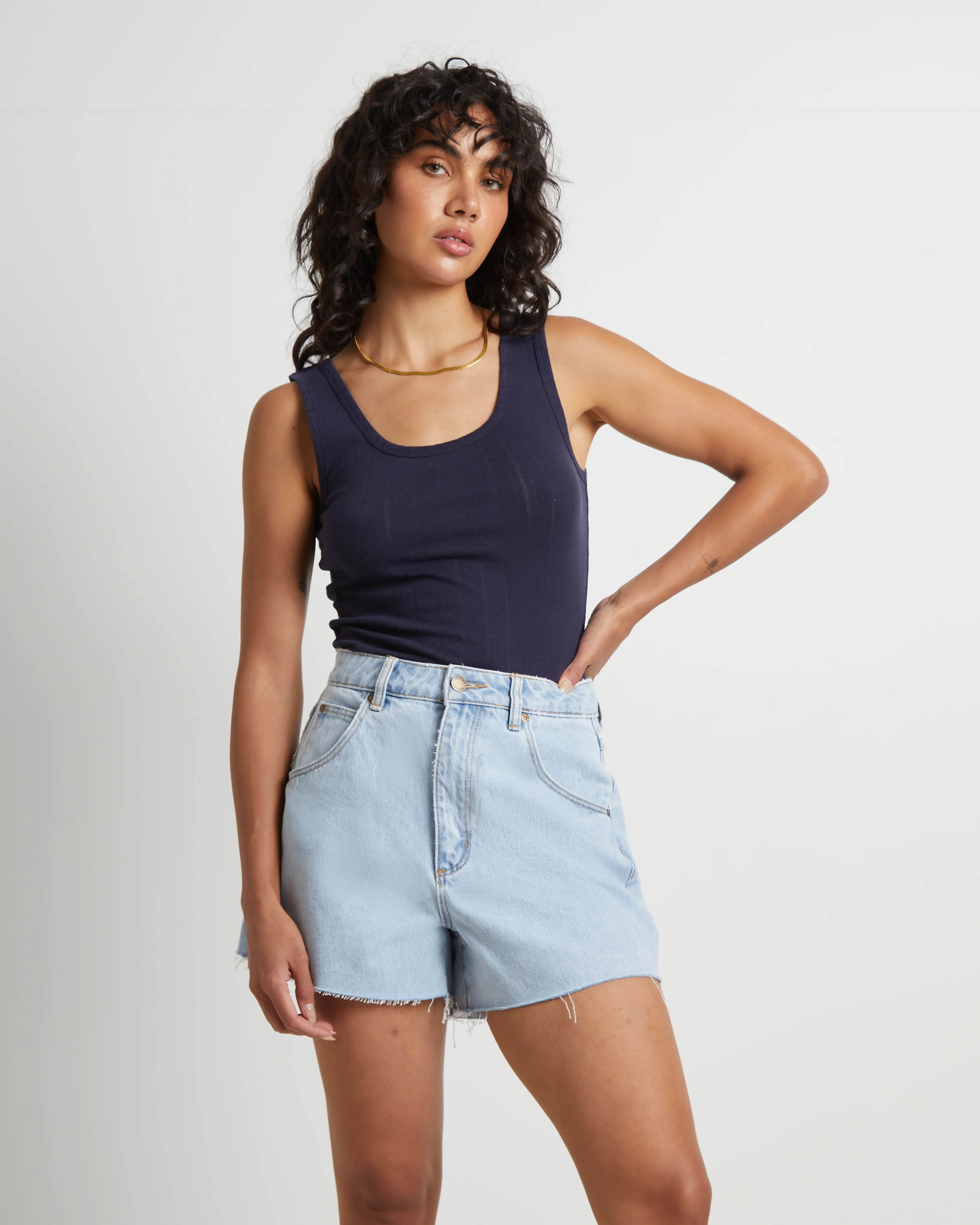 Pointelle Toni Tank Top in Navy