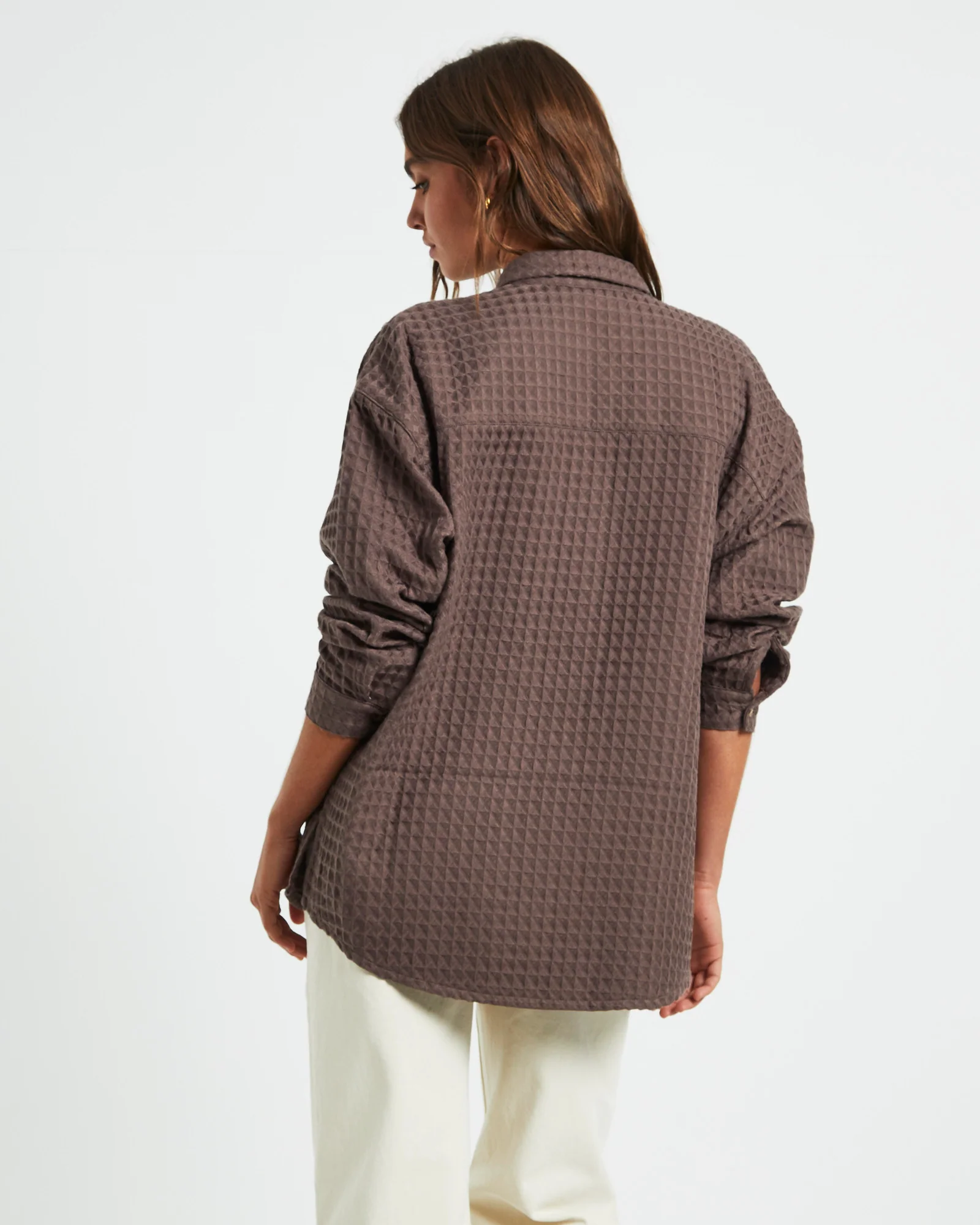 Posey Oversized Waffle Shirt Mocha - Image 3