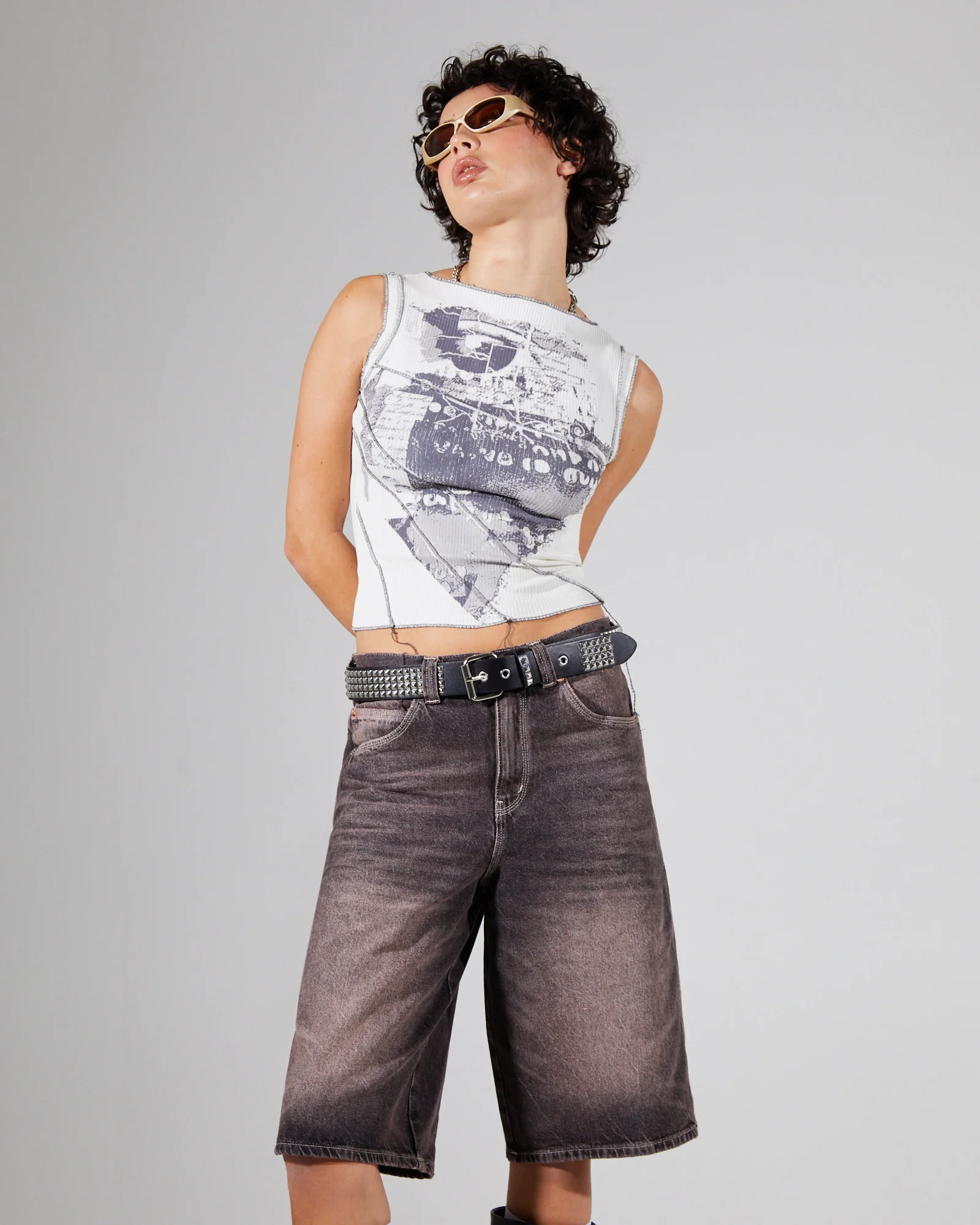 Print Splice Rib Tank Top