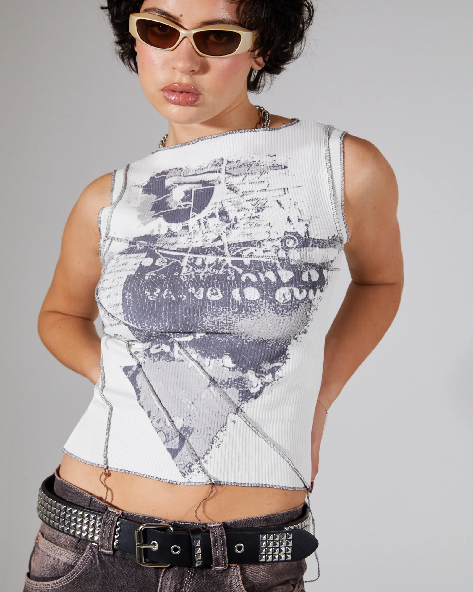 Print Splice Rib Tank Top - Image 5