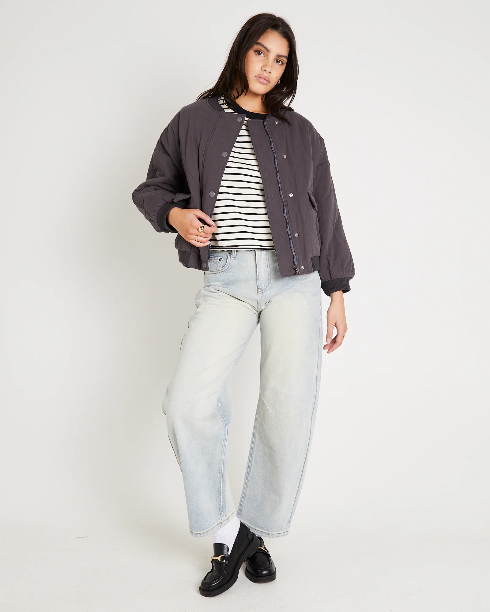 Quilt Detail Oversized Bomber Jacket - Image 2