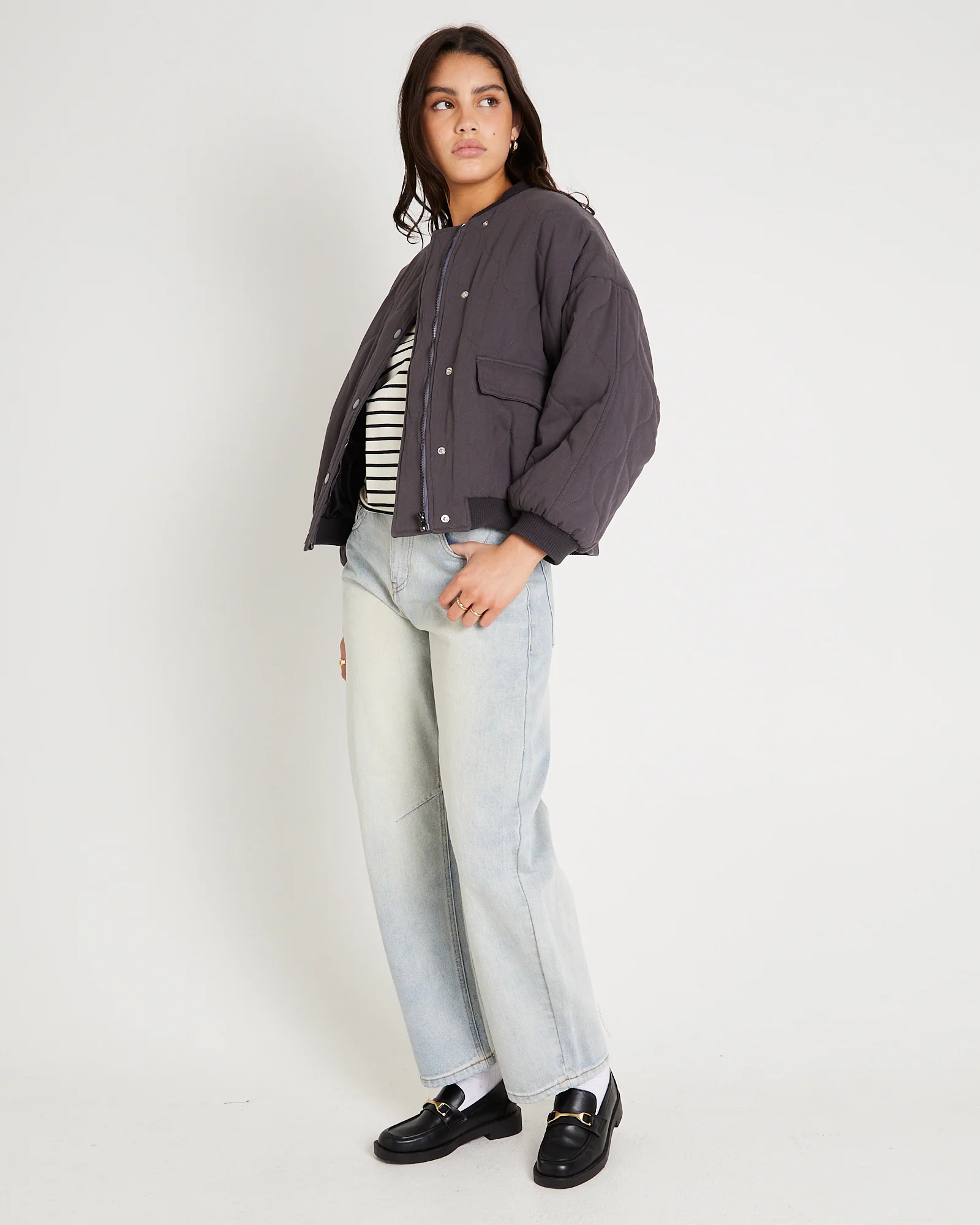 Quilt Detail Oversized Bomber Jacket - Image 5