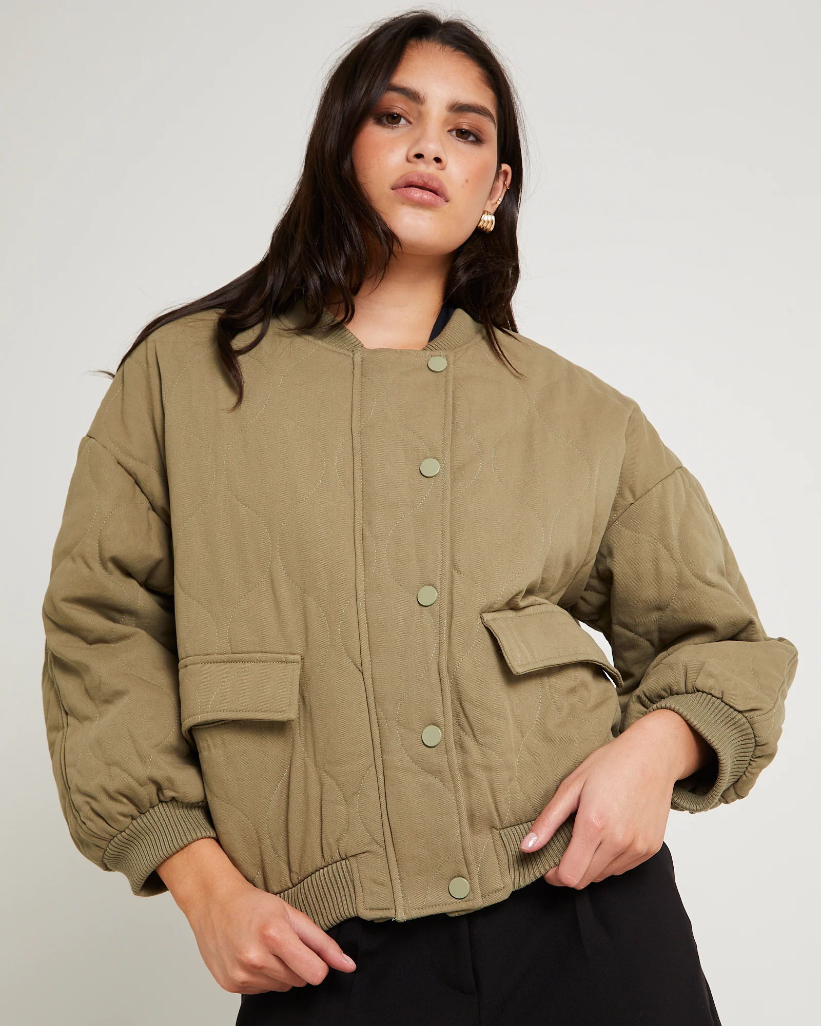 Quilt Detail Oversized Bomber Jacket - Image 2