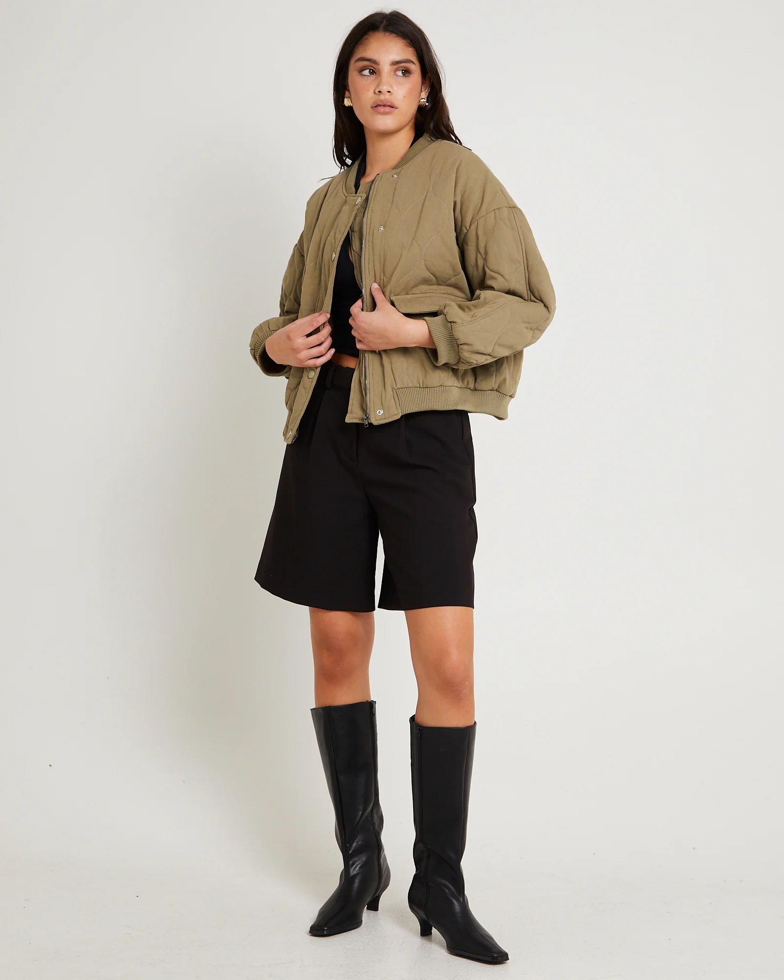 Quilt Detail Oversized Bomber Jacket - Image 3
