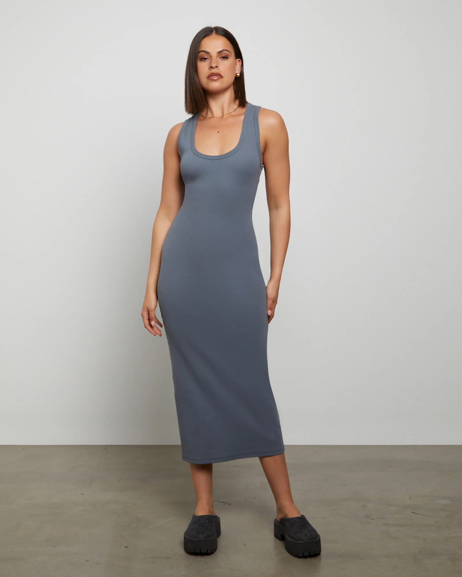 Racer Back Midi Dress in Slate Grey - Image 3