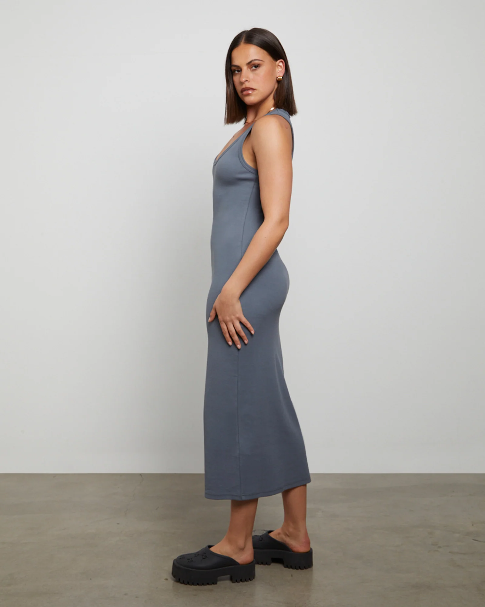 Racer Back Midi Dress in Slate Grey - Image 4