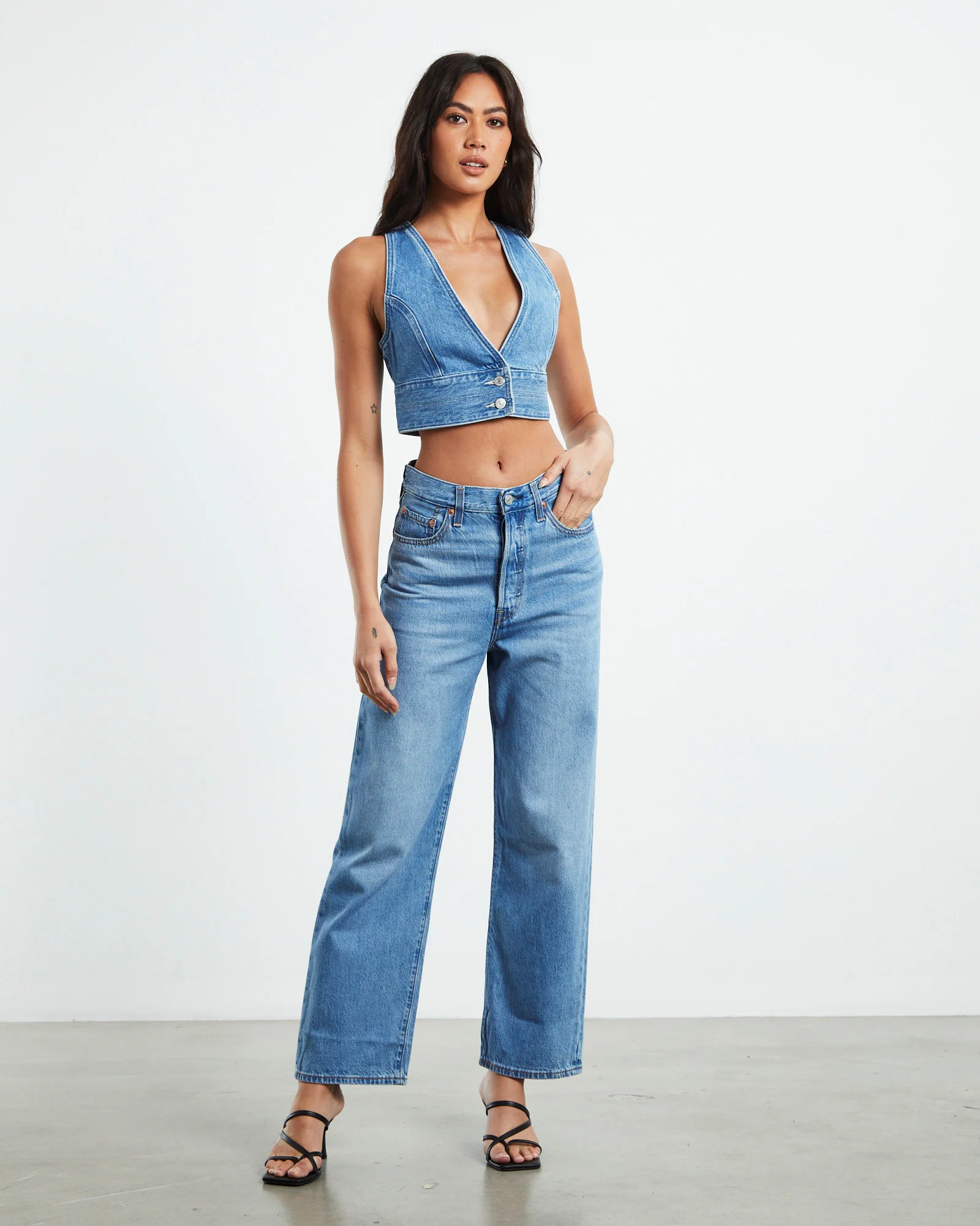 Raine Denim Crop Top Blue - Image 3