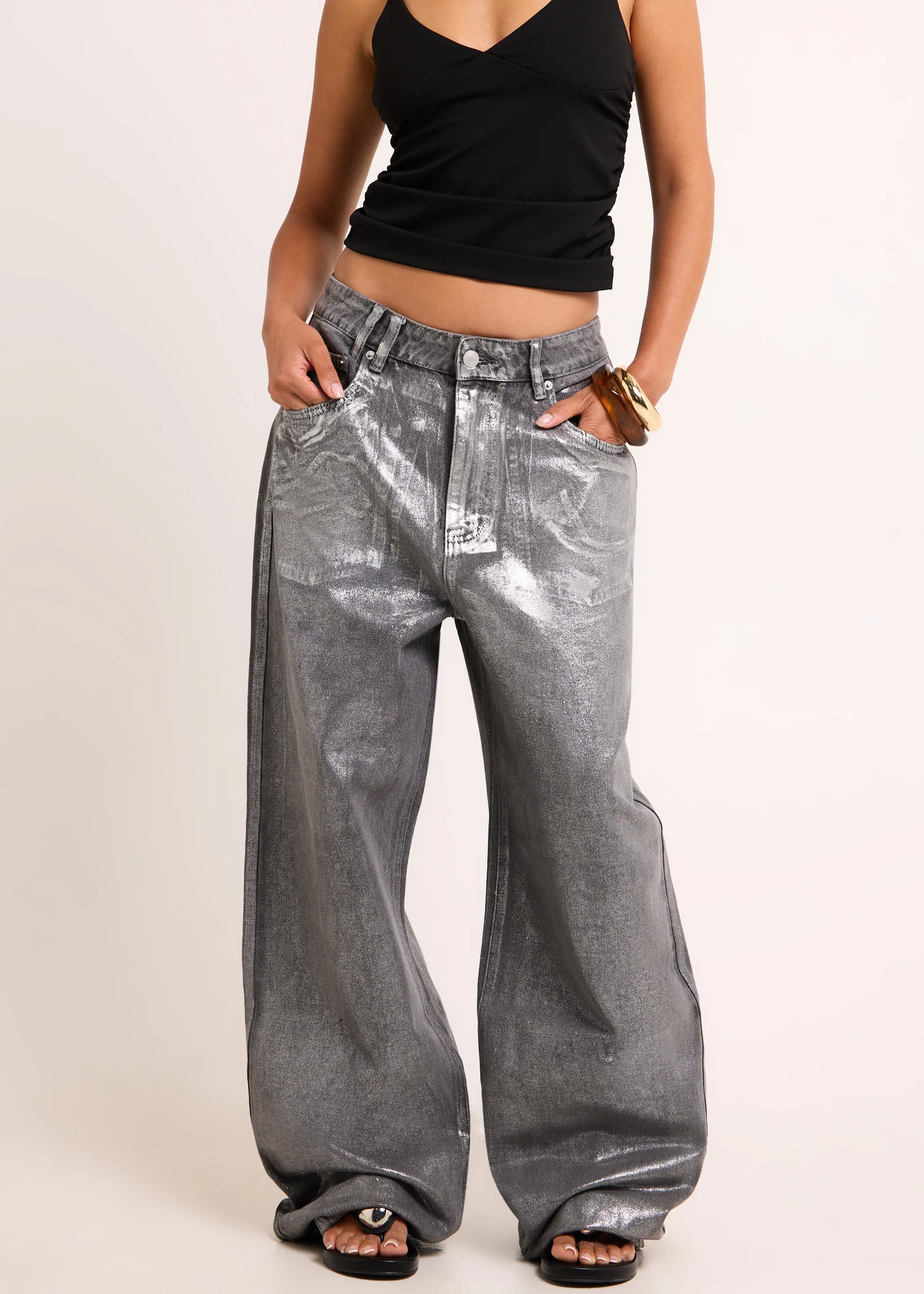 Razor Metallic Straight Denim Jeans - Image 2