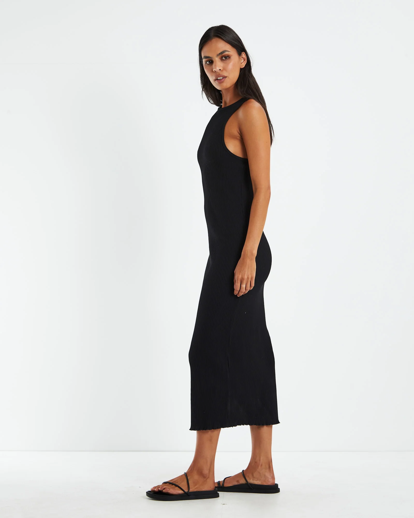 Reeta Ribbed Knit Twist Back Dress Black - Image 4