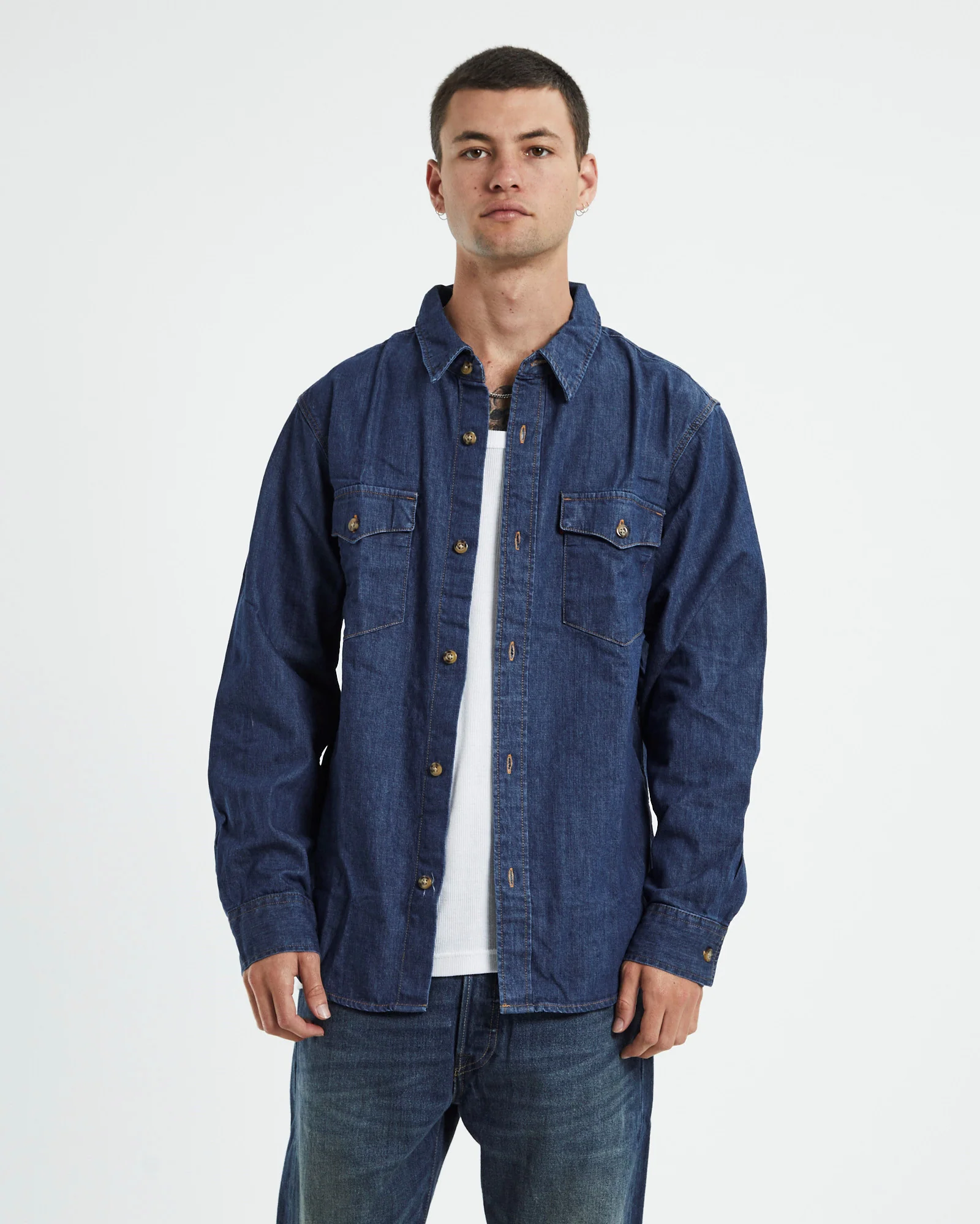 Relaxed Fit Western Long Sleeve Shirt Revere Blue