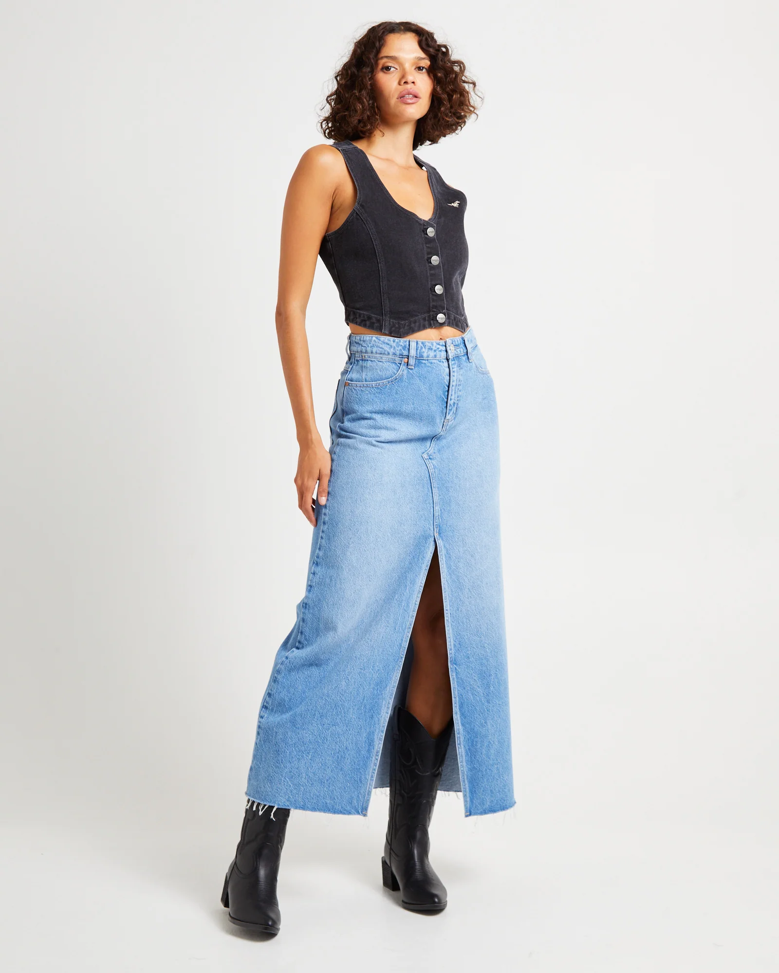 Repair Denim Maxi Skirt in