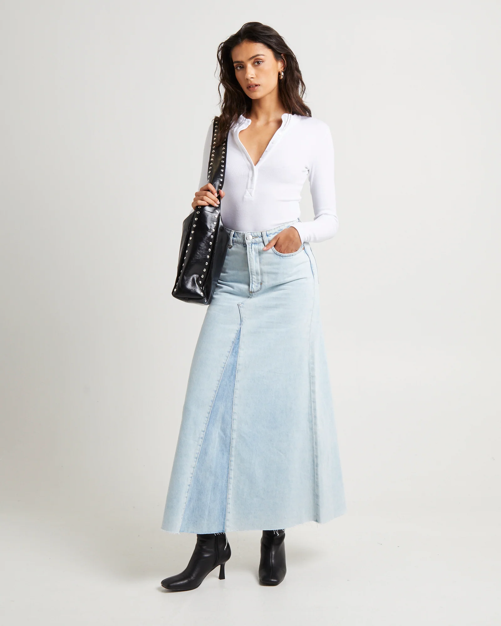 Rework Denim Maxi Skirt - Light Bleach/French Contrast