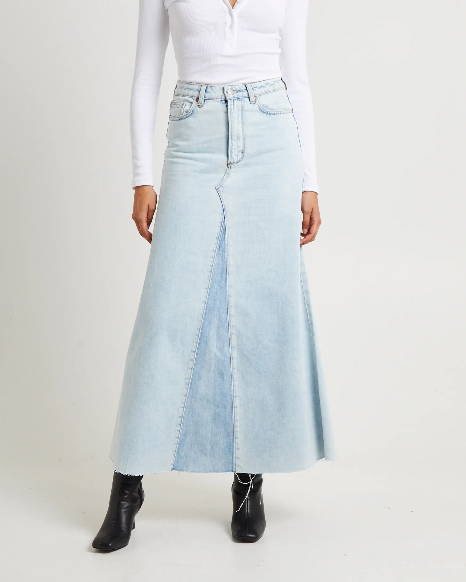 Rework Denim Maxi Skirt - Light Bleach/French Contrast - Image 2
