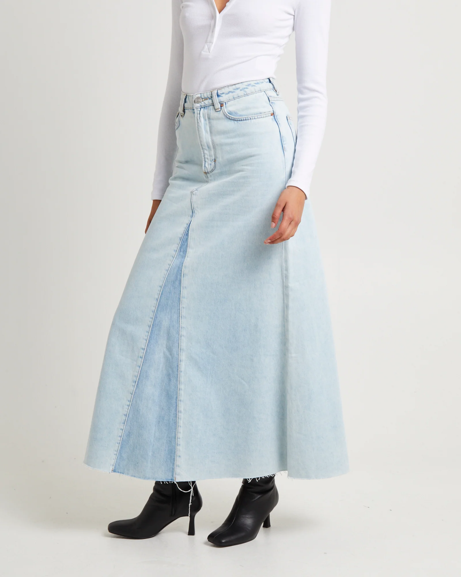 Rework Denim Maxi Skirt - Light Bleach/French Contrast - Image 3