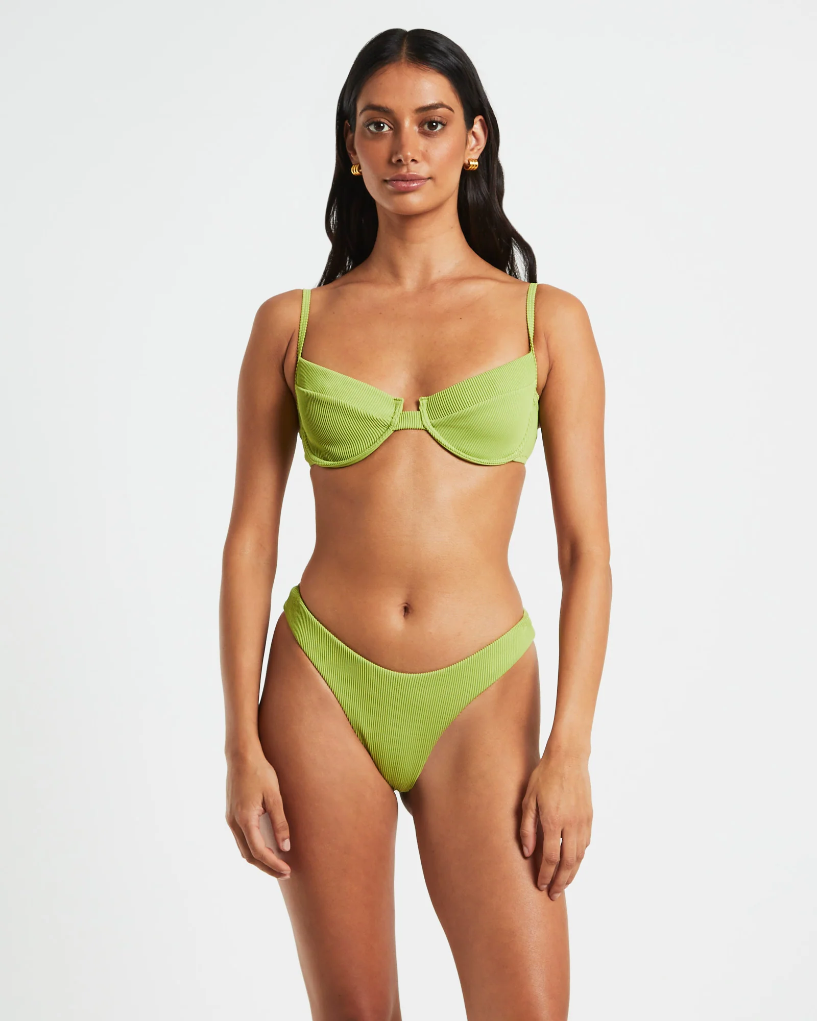 Rib Cut Out Underwire Bikini Top in Citrus Green