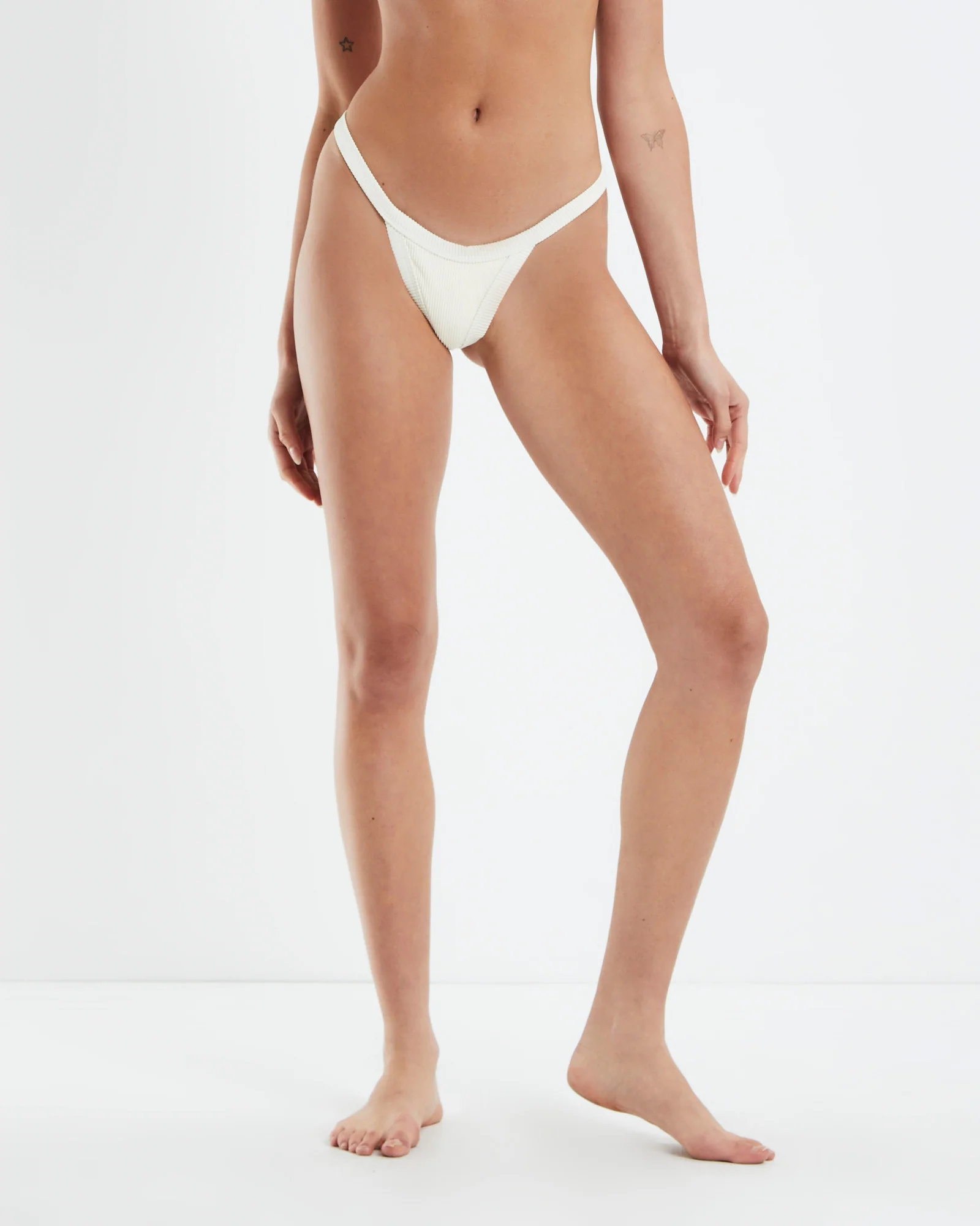 Rib Fixed Skimpy Bikini Bottoms Almond White