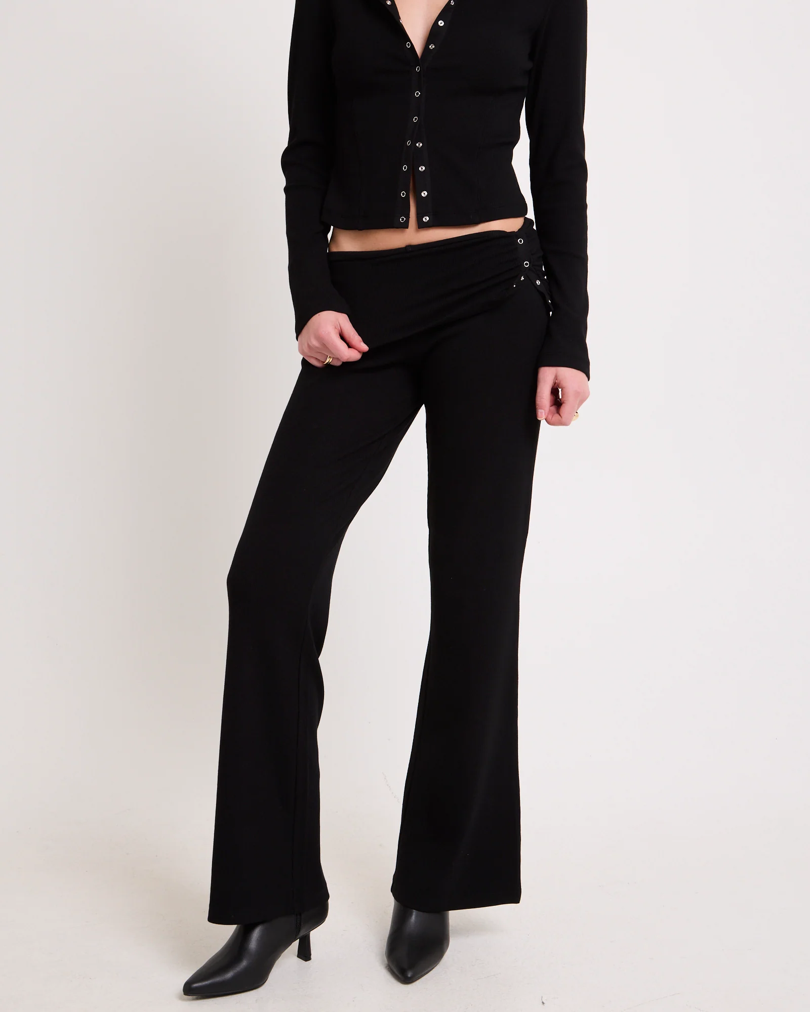 Rib Fold Waist Flare Pants - Image 2
