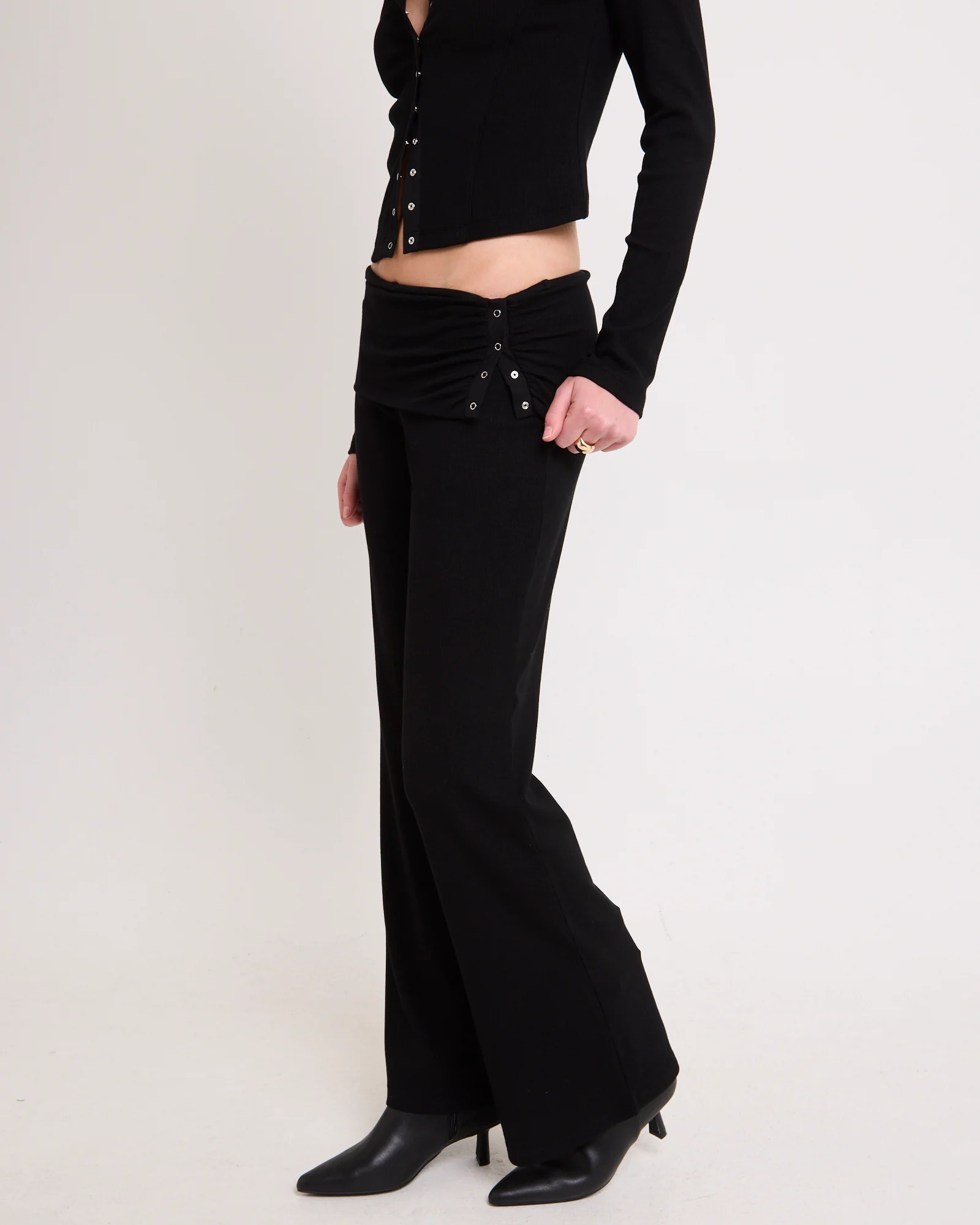 Rib Fold Waist Flare Pants - Image 3