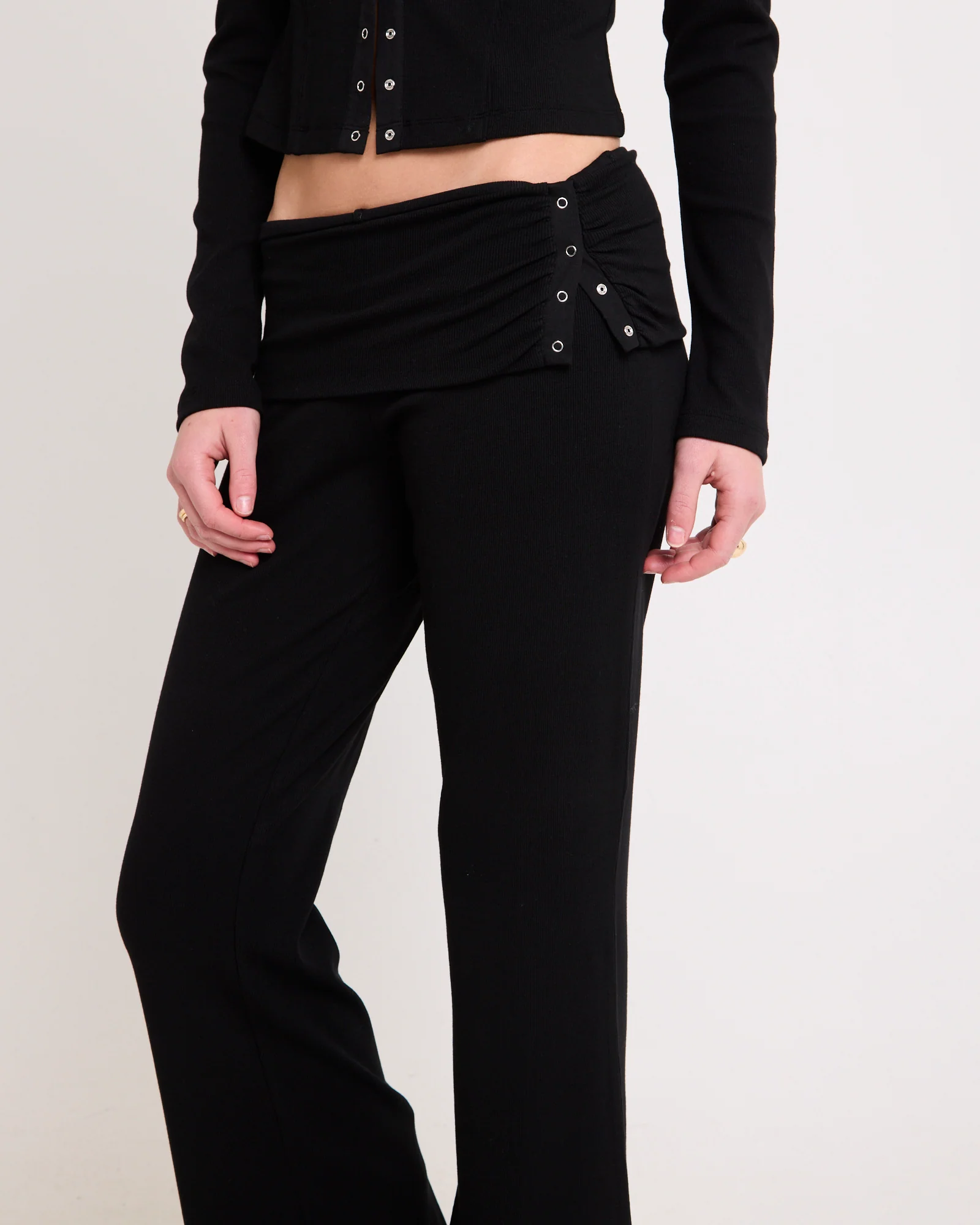 Rib Fold Waist Flare Pants - Image 5