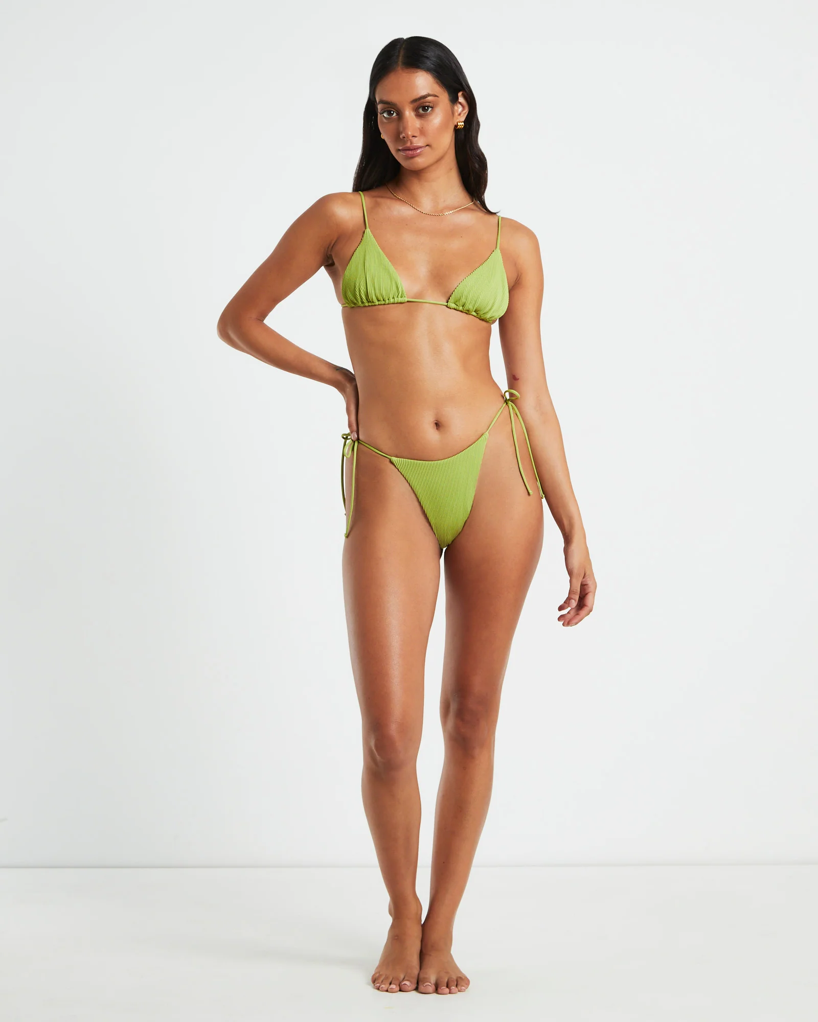 Rib Skinny Strap Triangle Bikini Top - Image 3