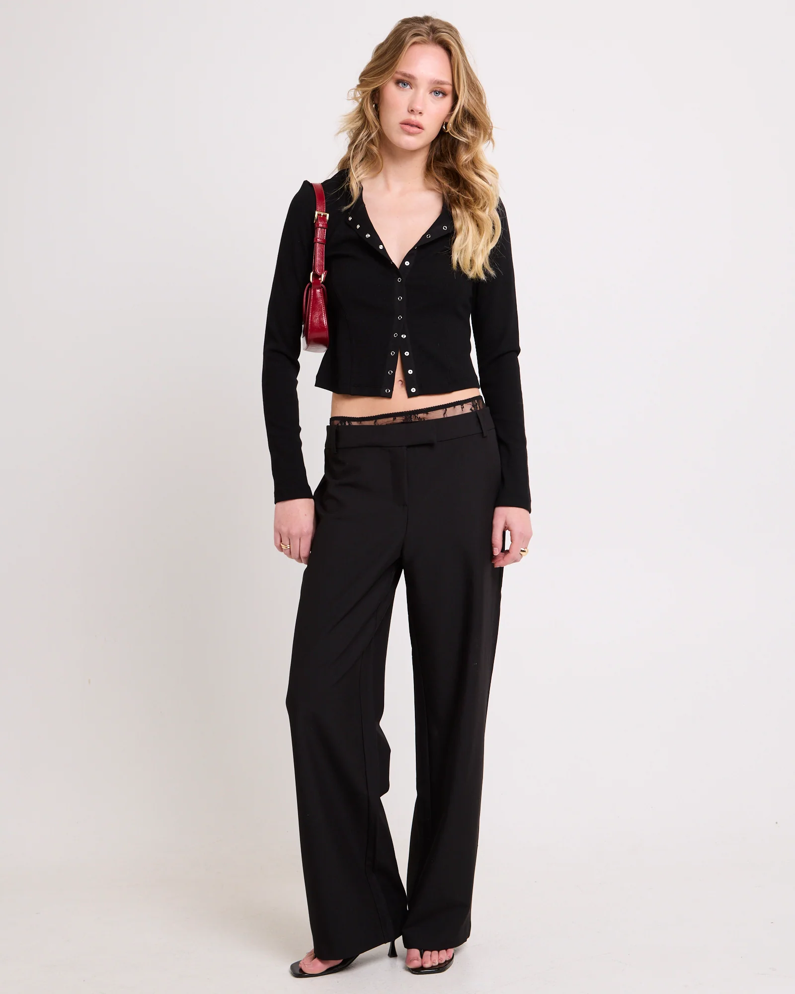 Rib Snap Front Long Sleeve Top - Image 2