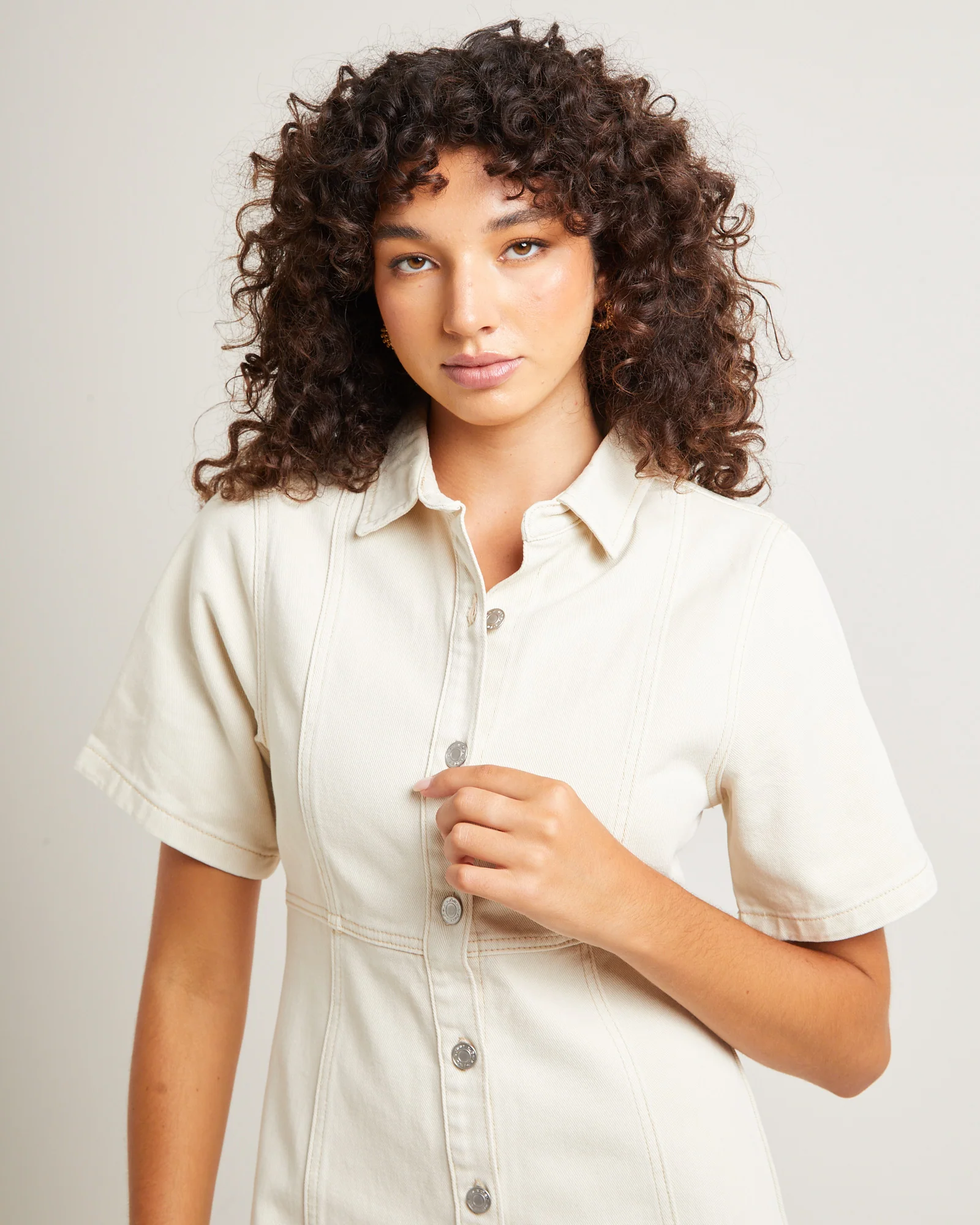 Rio Denim Mini Dress Ecru - Image 5