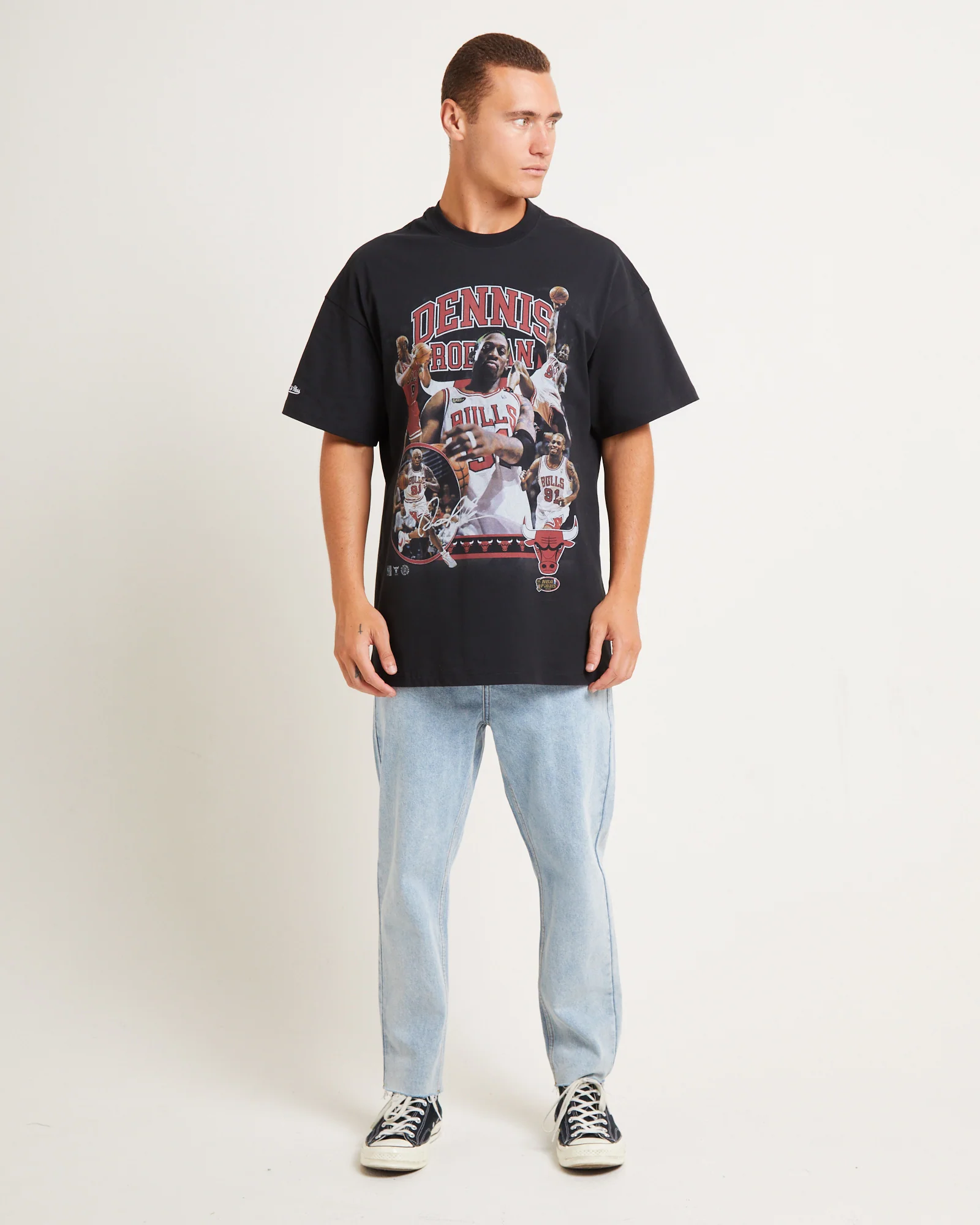 Rodman Photo Short Sleeve T-Shirt in Faded Black - Image 3