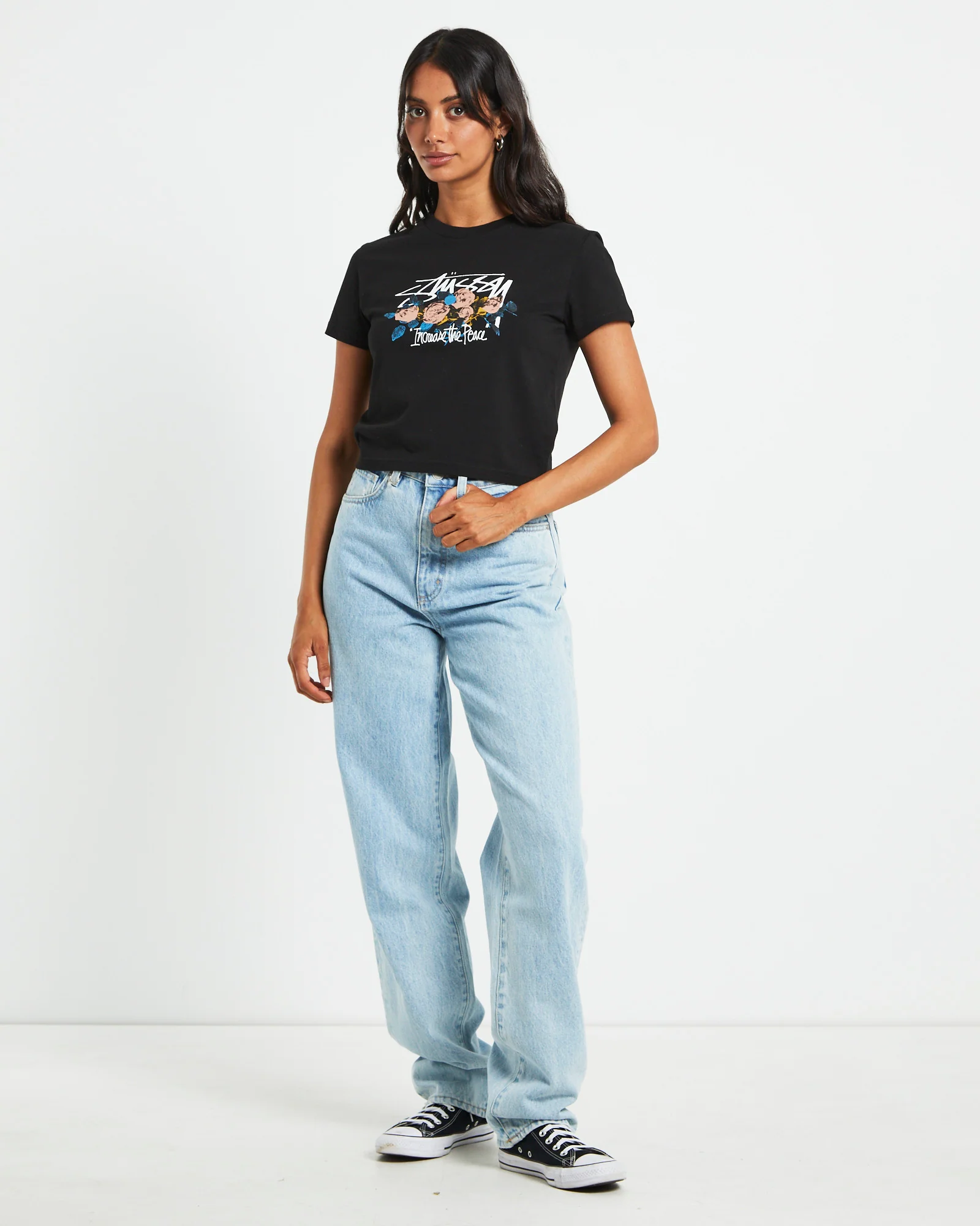 Rose Slim Short Sleeve T-Shirt in Black - Image 3
