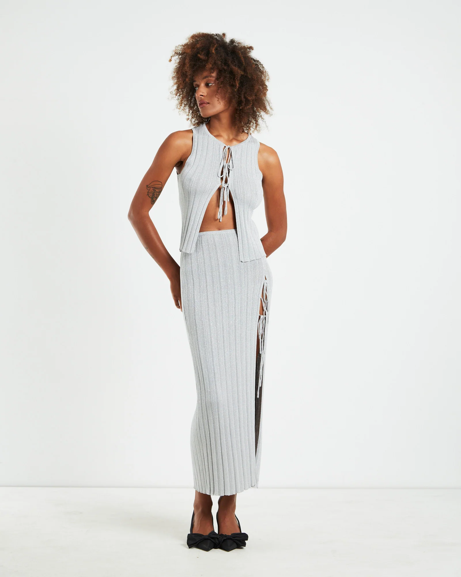 Sadie Tied Up Lurex Knit Midi Skirt - Image 3