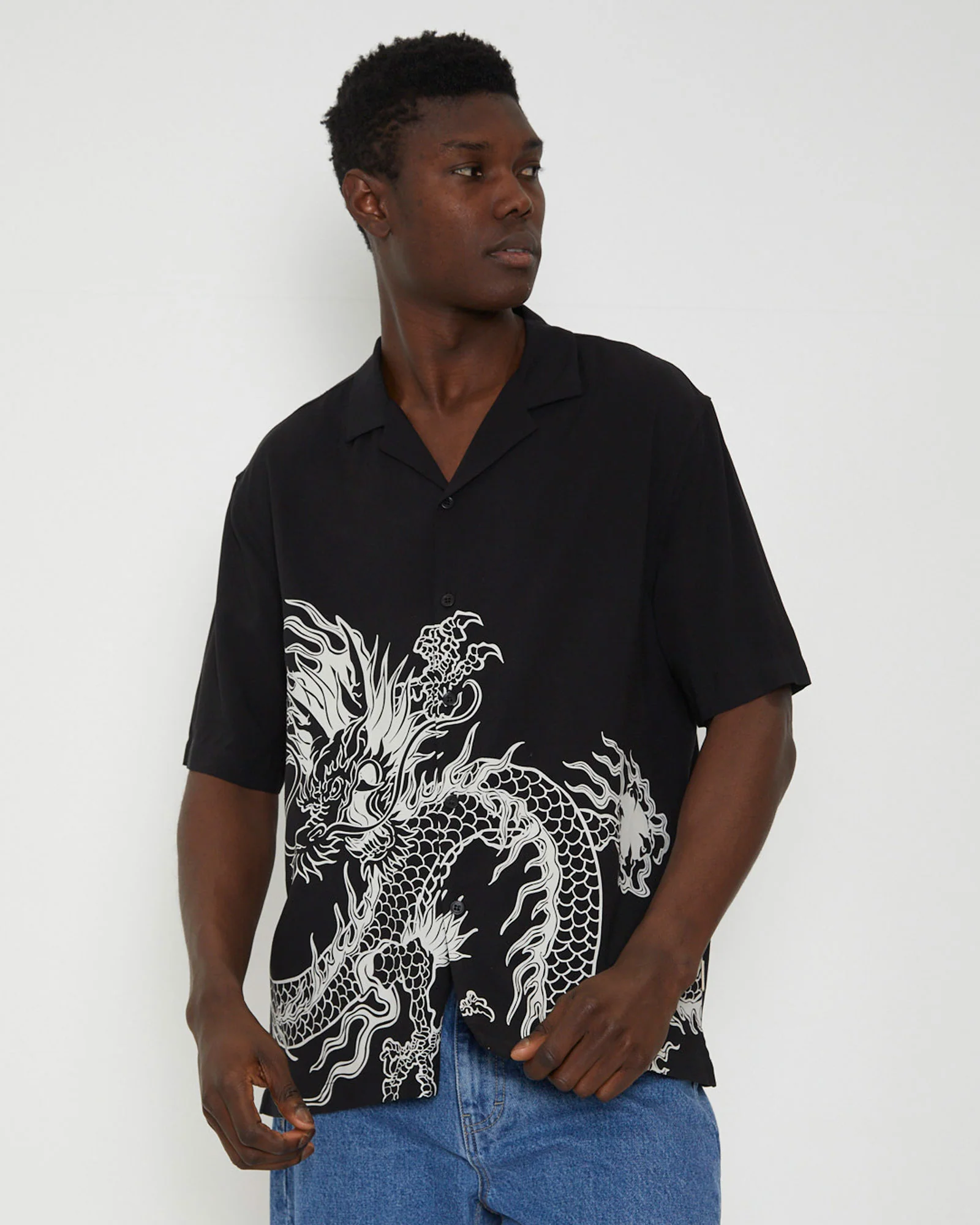 Saigon Short Sleeve Resort Shirt in Black