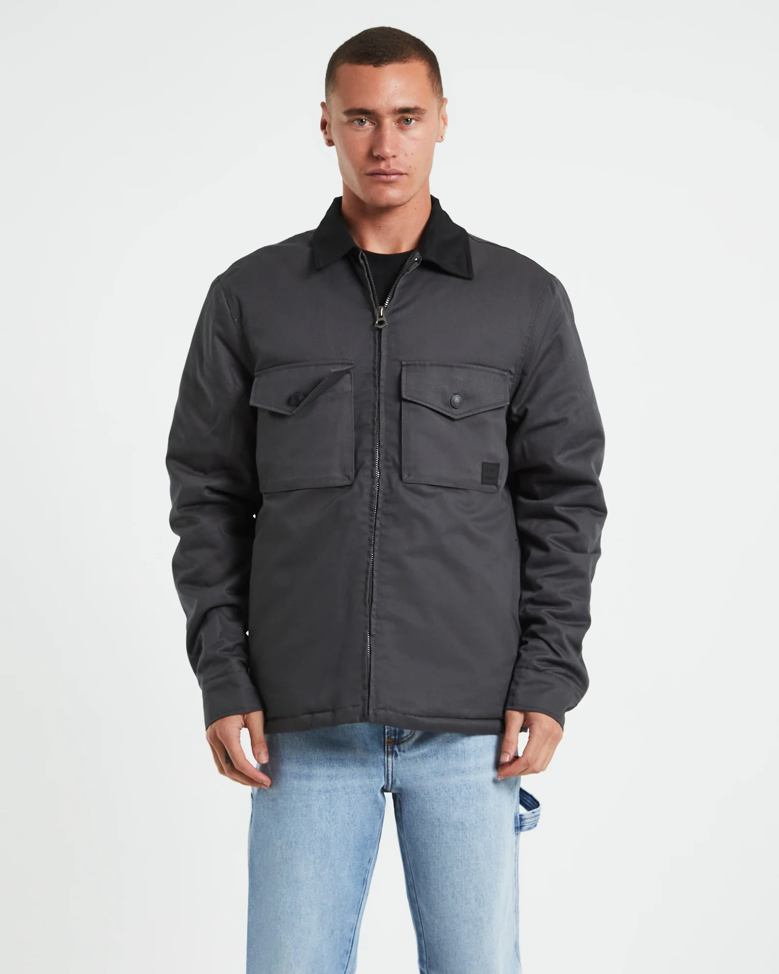 Samo Zip Overshirt Jacket in Charcoal Grey