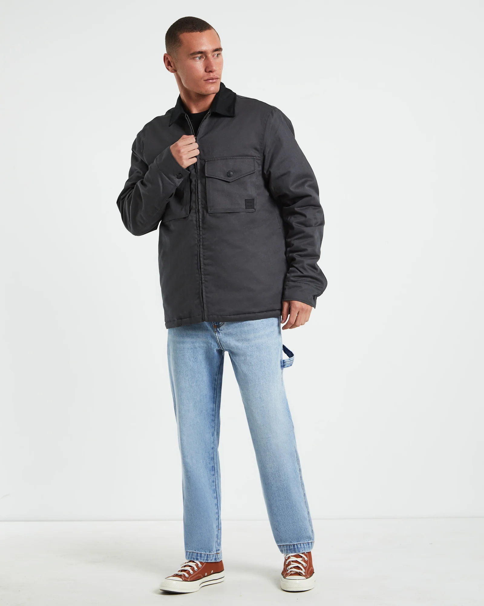 Samo Zip Overshirt Jacket in Charcoal Grey - Image 3