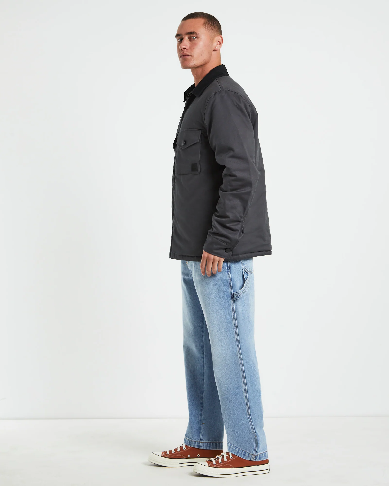 Samo Zip Overshirt Jacket in Charcoal Grey - Image 4