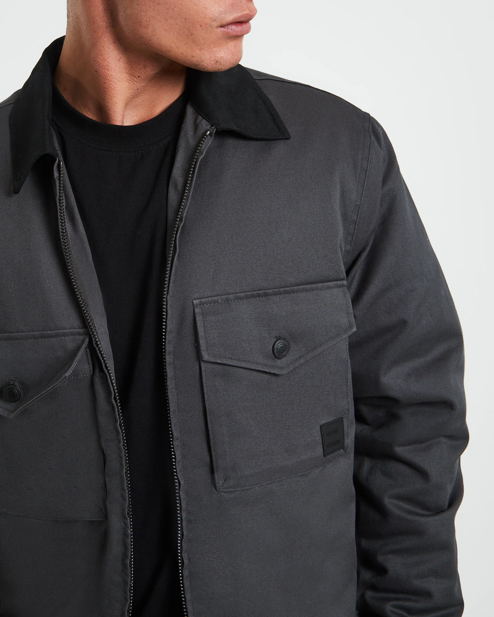 Samo Zip Overshirt Jacket in Charcoal Grey - Image 6