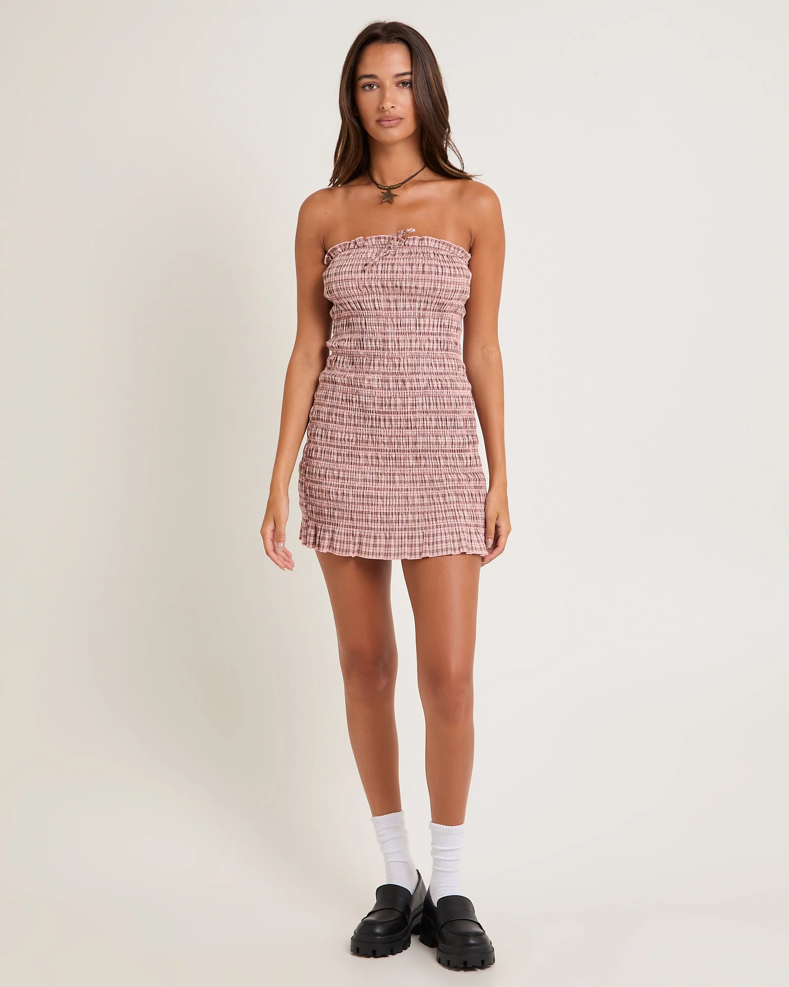 Sandra Gingham Bandeau Mini Dress - Image 4
