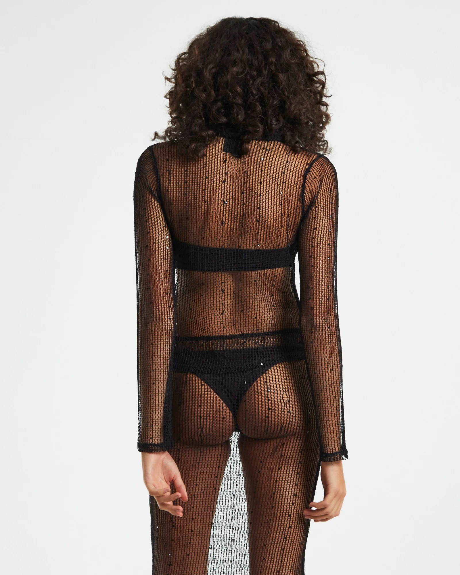 Scarlet Mesh Long Sleeve Knit Shirt Black - Image 3