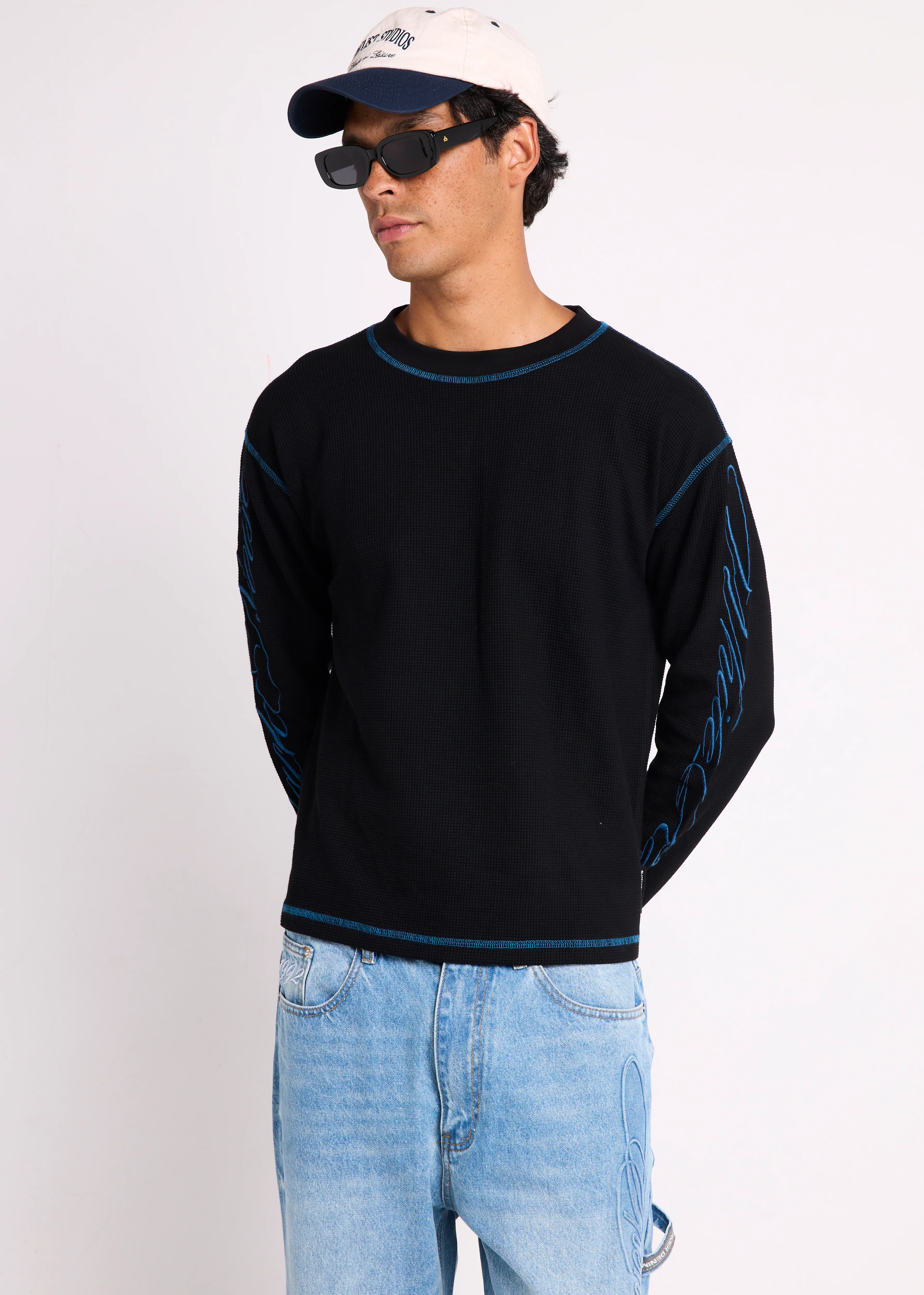Script Long Sleeve Waffle Shirt - Image 5