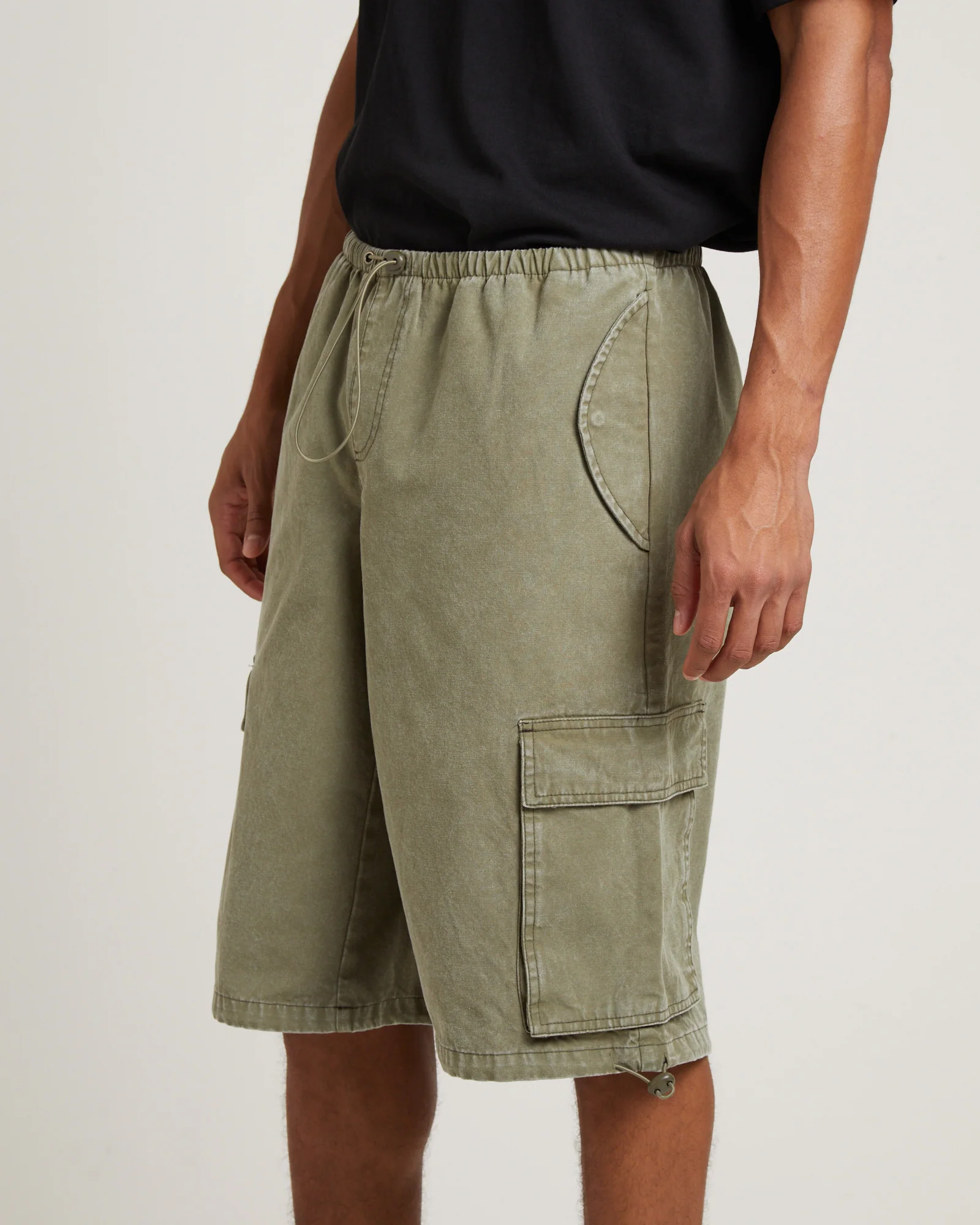 Shallows Cargo Jort Shorts in Khaki - Image 6