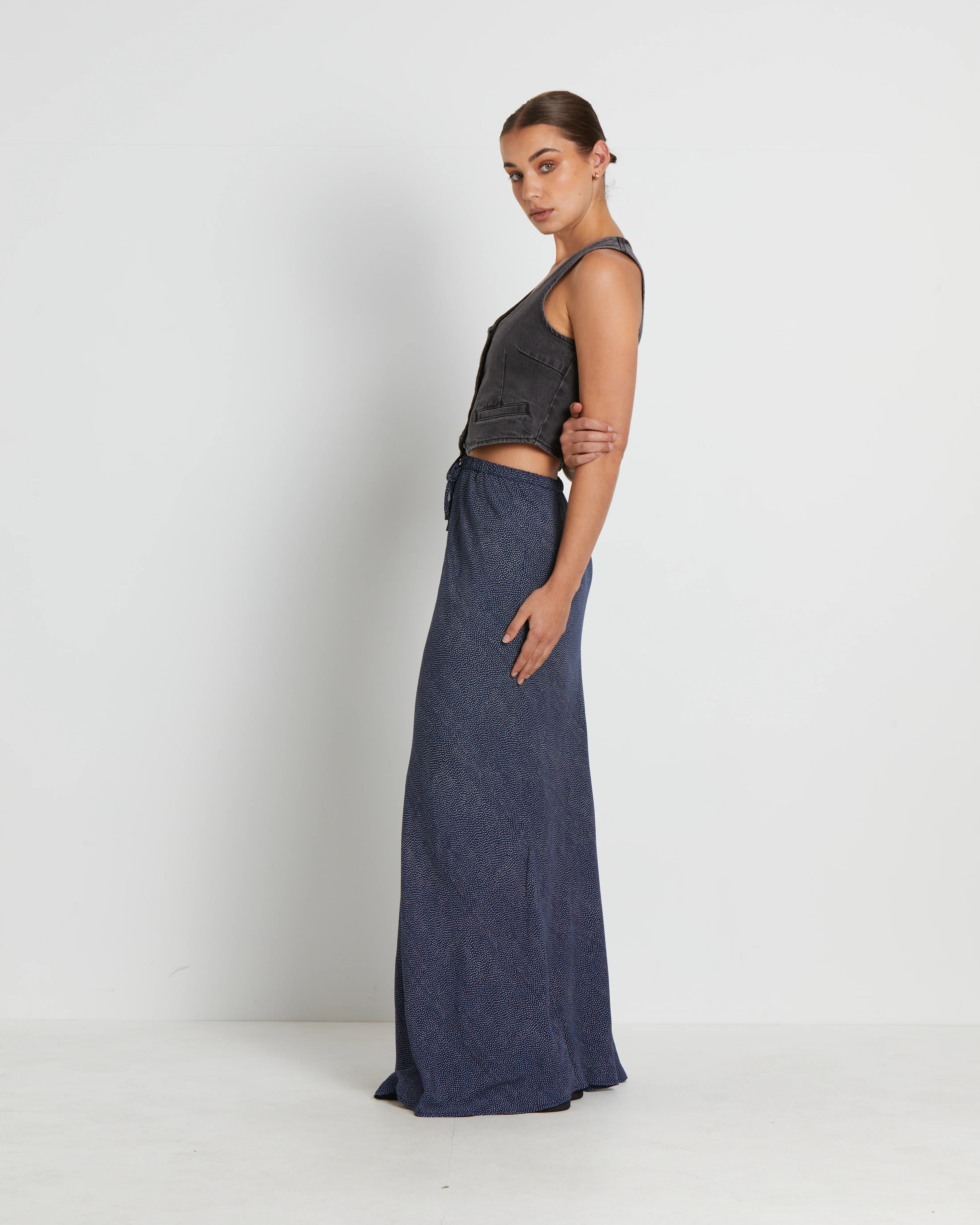 Slip Maxi Skirt in Mini Spot Navy - Image 4