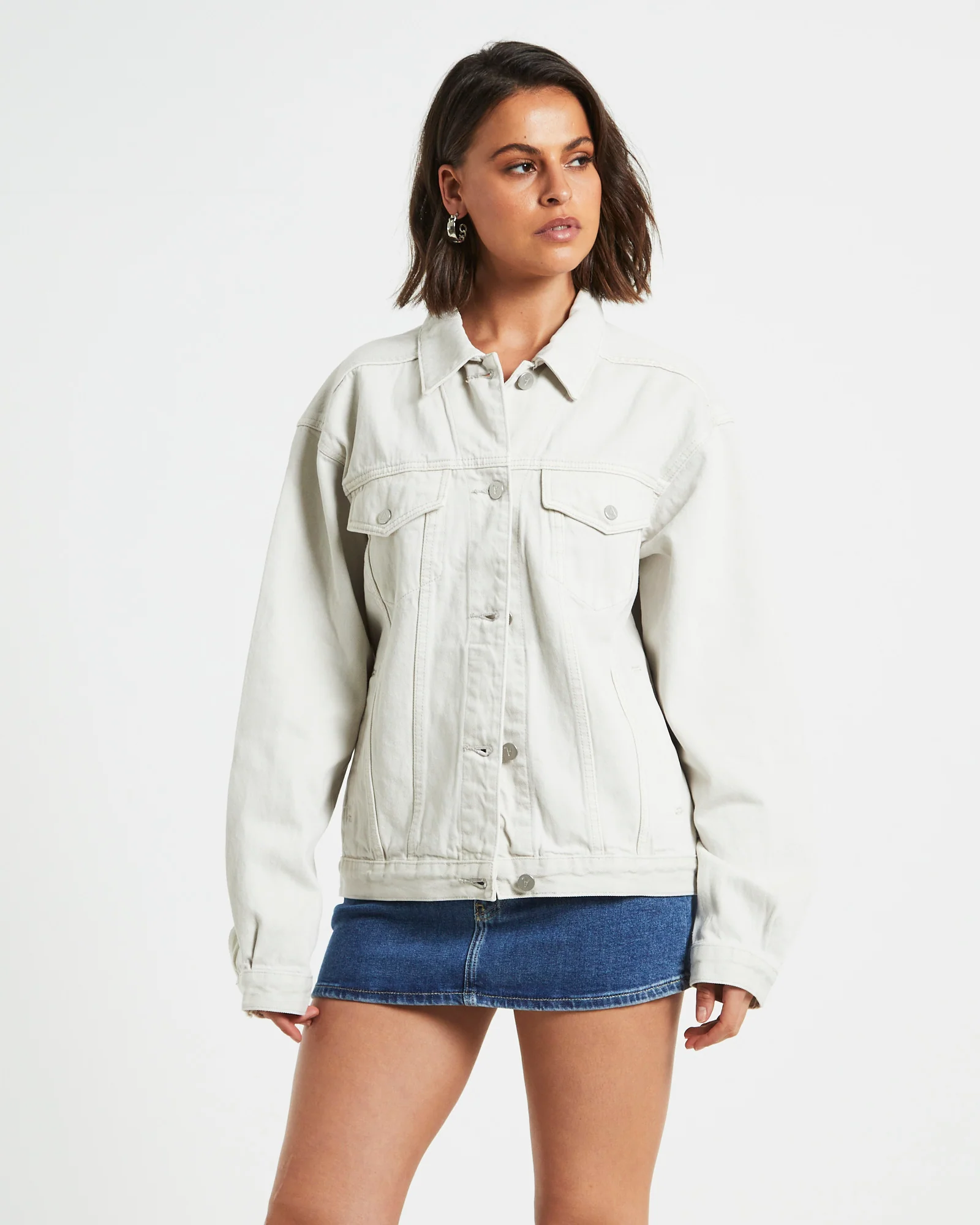 Slouch Denim Jacket in Chalk White