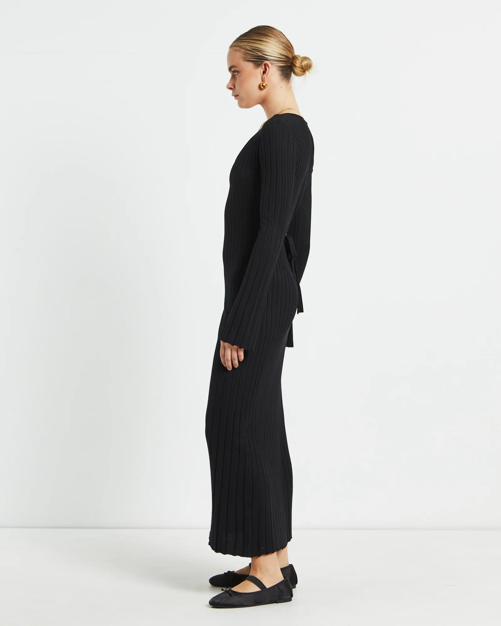 Sophie Long Sleeve Rib Knit Dress Black - Image 2