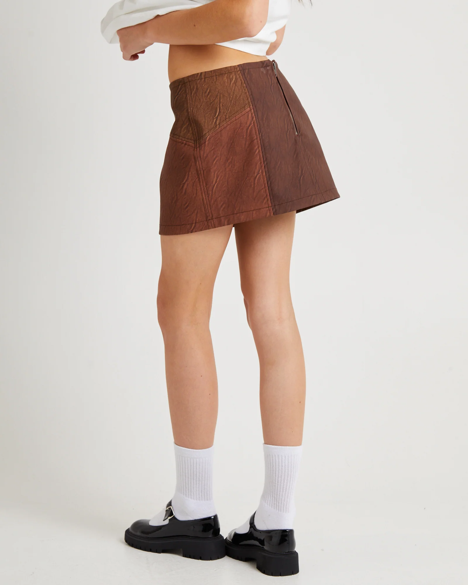 Splice PU Distressed Mini Skirt - Image 4