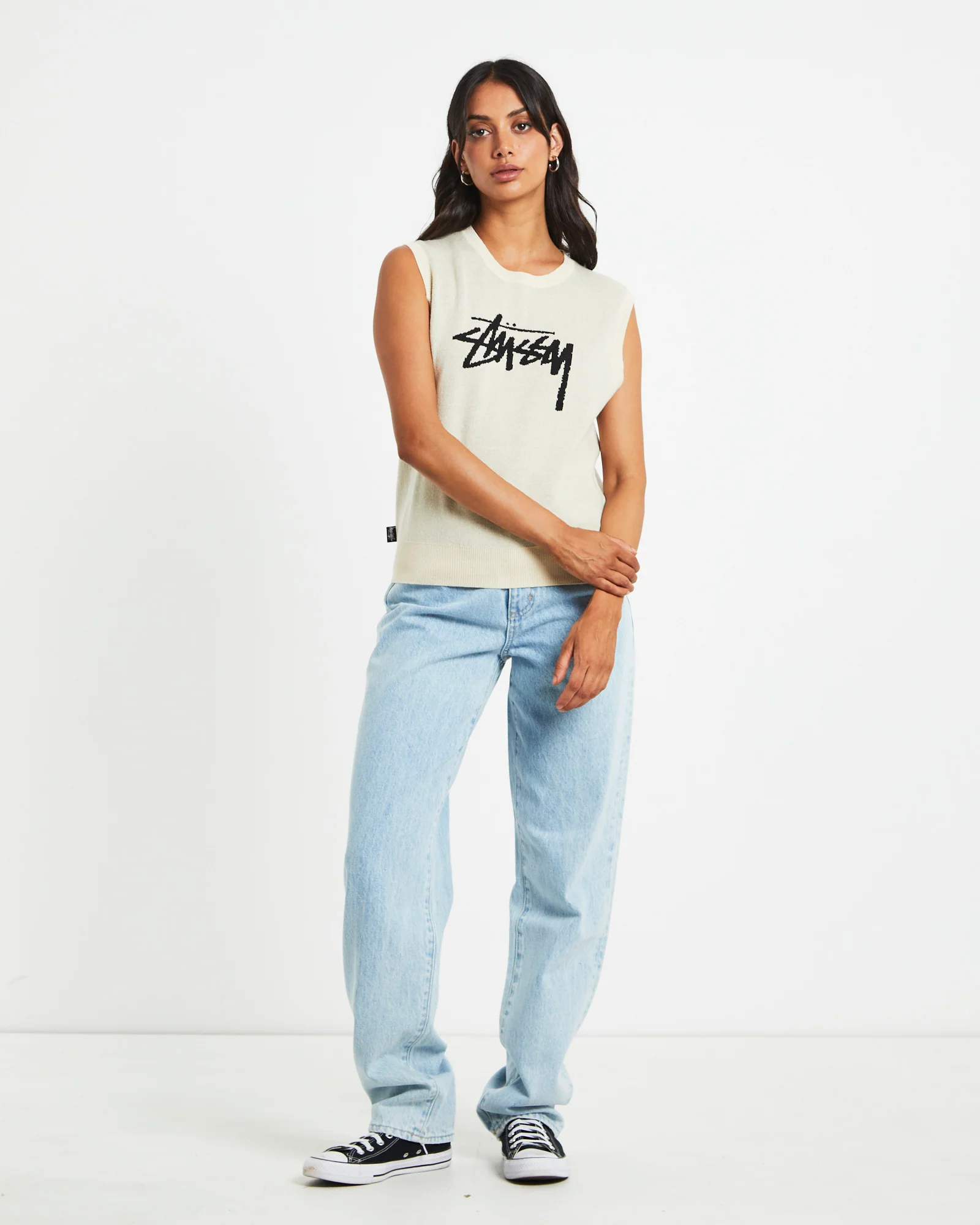 Stussy Knit Oversized Vest in Cream - Image 3