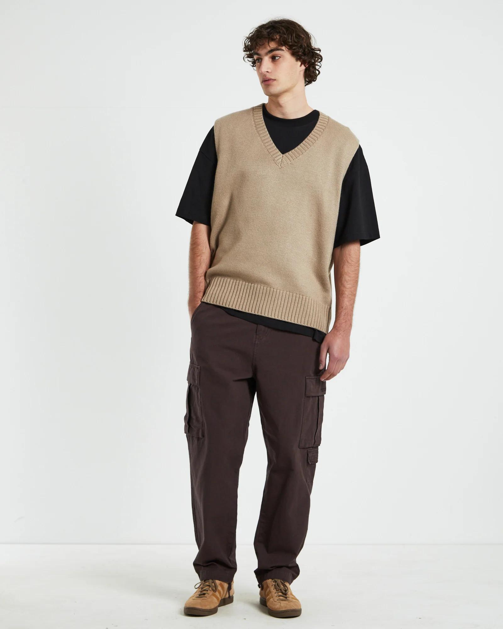 Sunday Box Knit Vest in Tan - Image 3