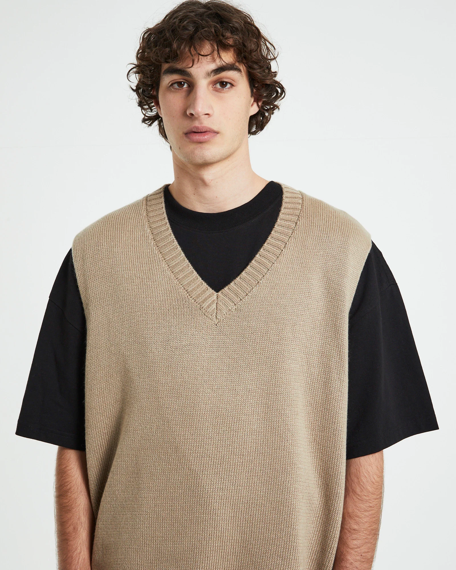 Sunday Box Knit Vest in Tan - Image 5